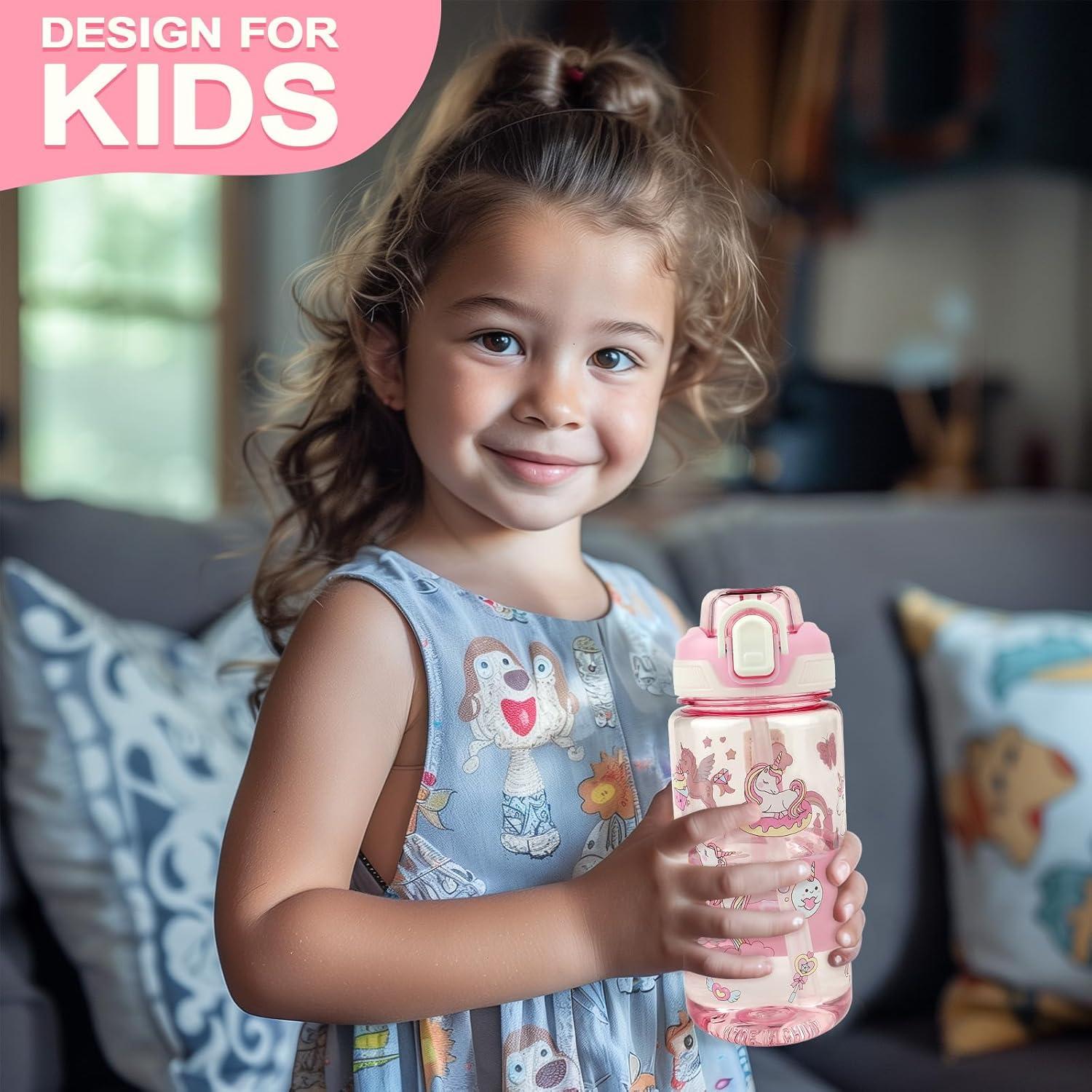 Botella de Agua para Niños Wooshwa Unicornio 600 ml con Pajita