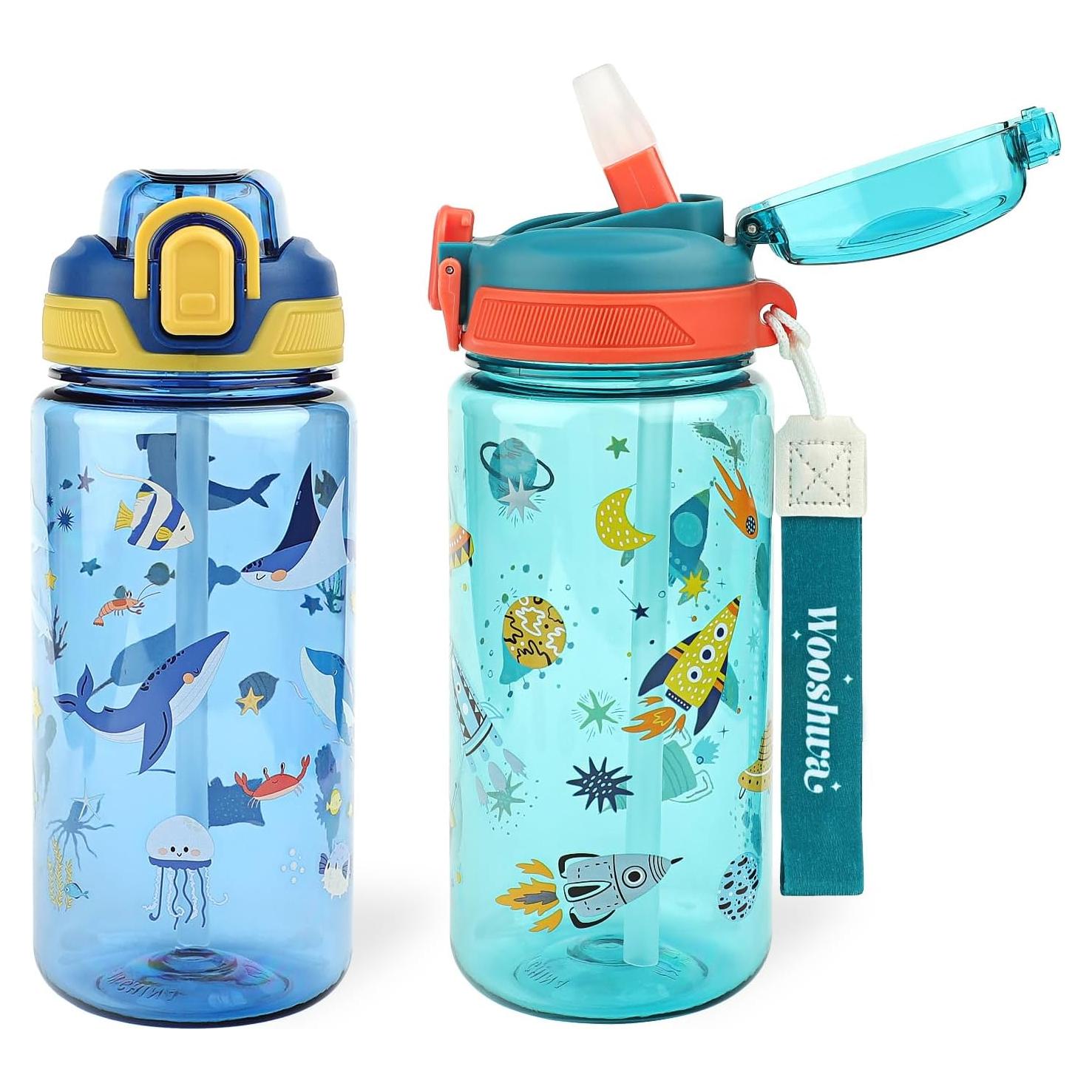Botella de Agua para Niños Wooshwa 600ml 2 Paquete Cohete y Animales