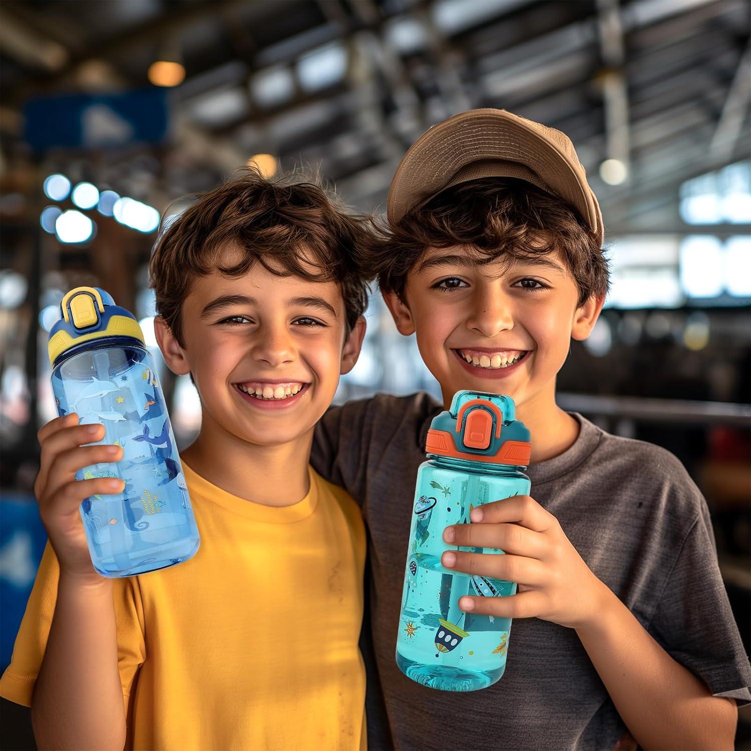 Botella de Agua para Niños Wooshwa 600ml 2 Paquete Cohete y Animales