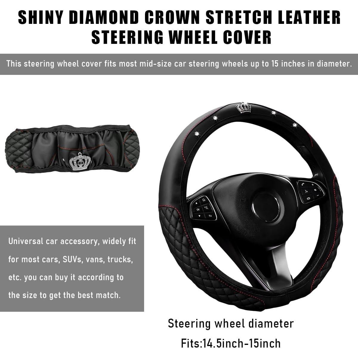 Cubierta de Volante de Coche Brillante Yourkar 38.1 cm Negro