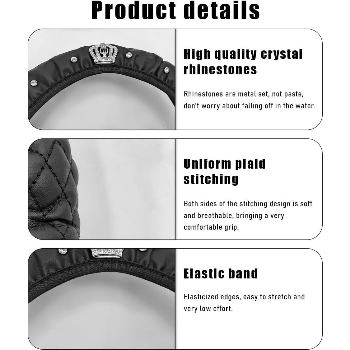 Cubierta de Volante de Coche Brillante Yourkar 38.1 cm Negro