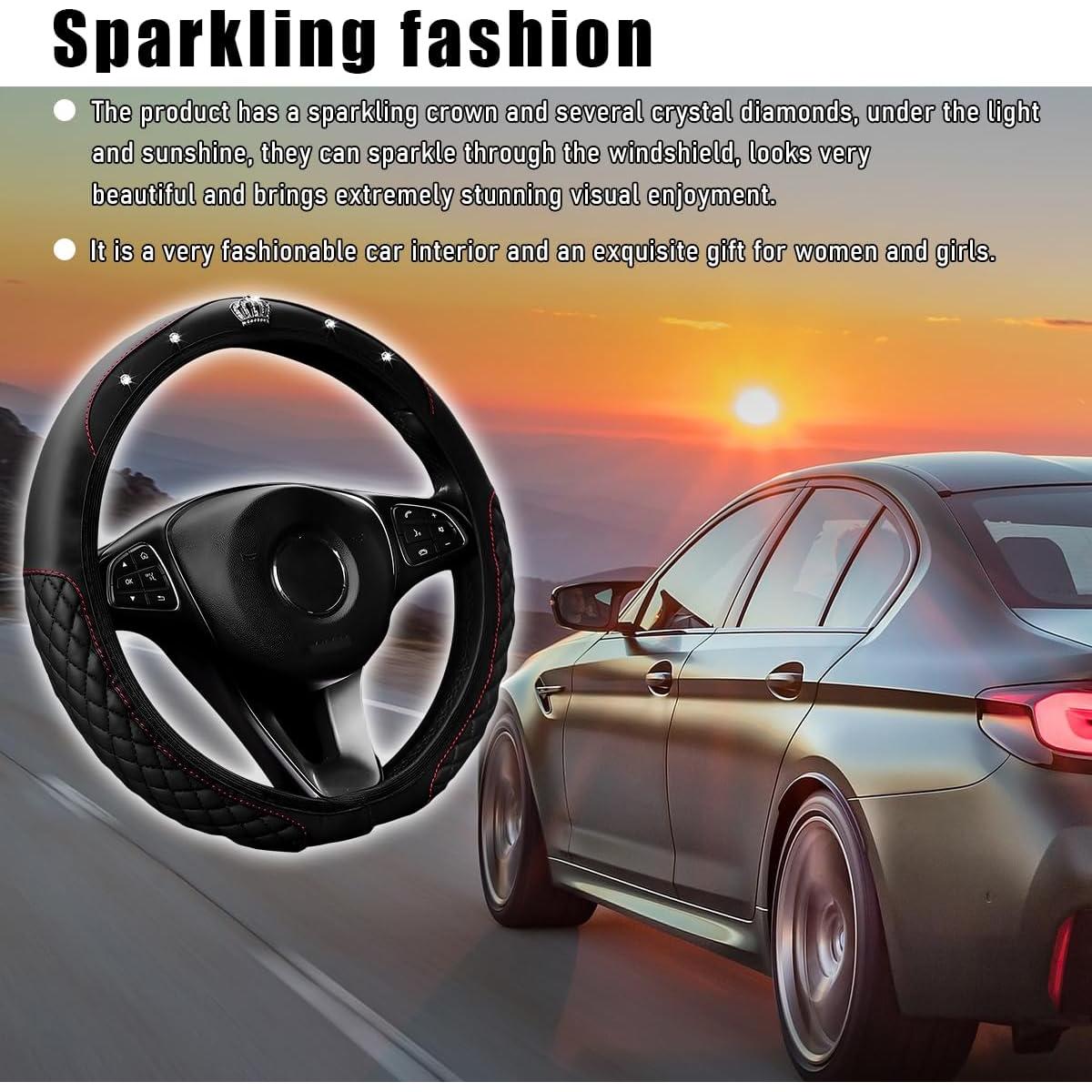 Cubierta de Volante de Coche Brillante Yourkar 38.1 cm Negro