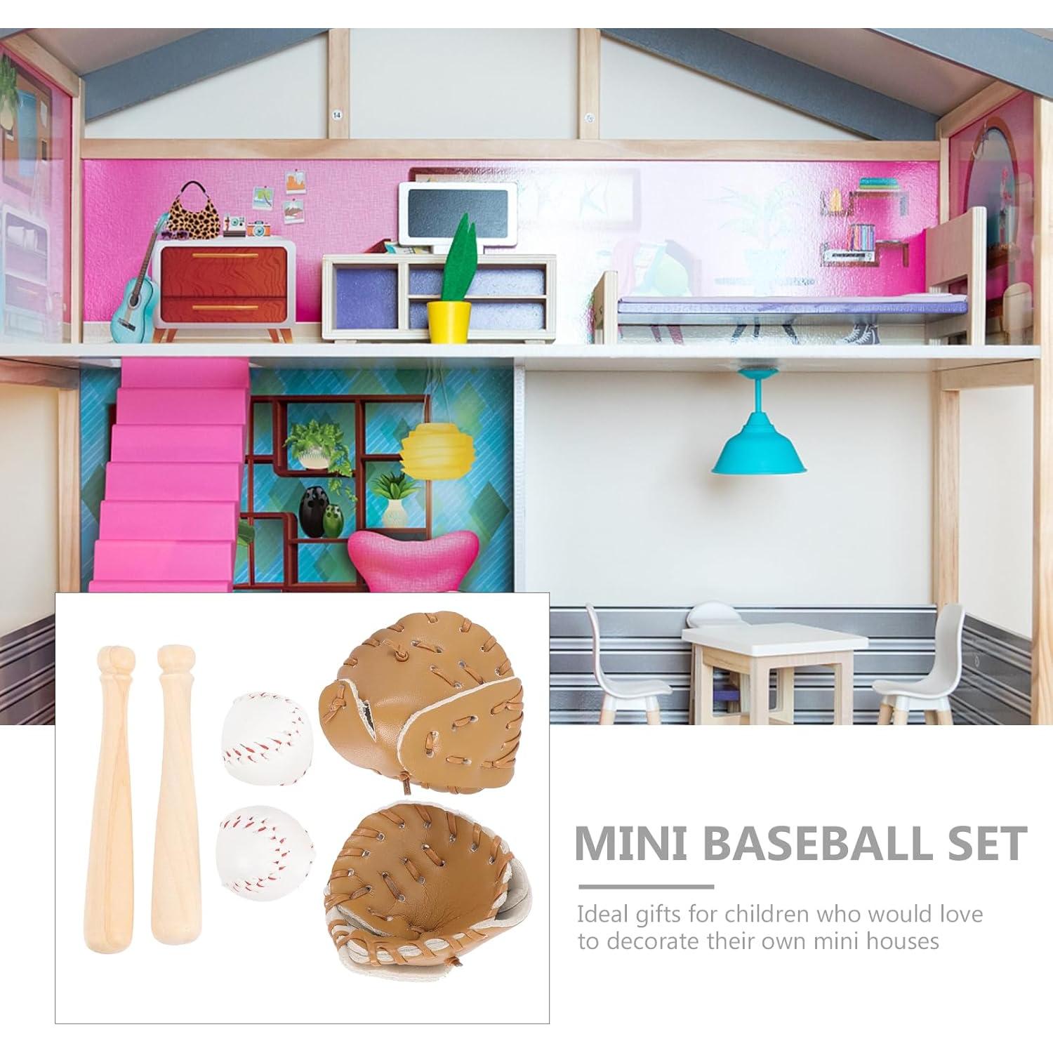 Conjunto de Casa de Muñecas Béisbol Ciieeo con 2 Mini Bates y 2 Pelotas