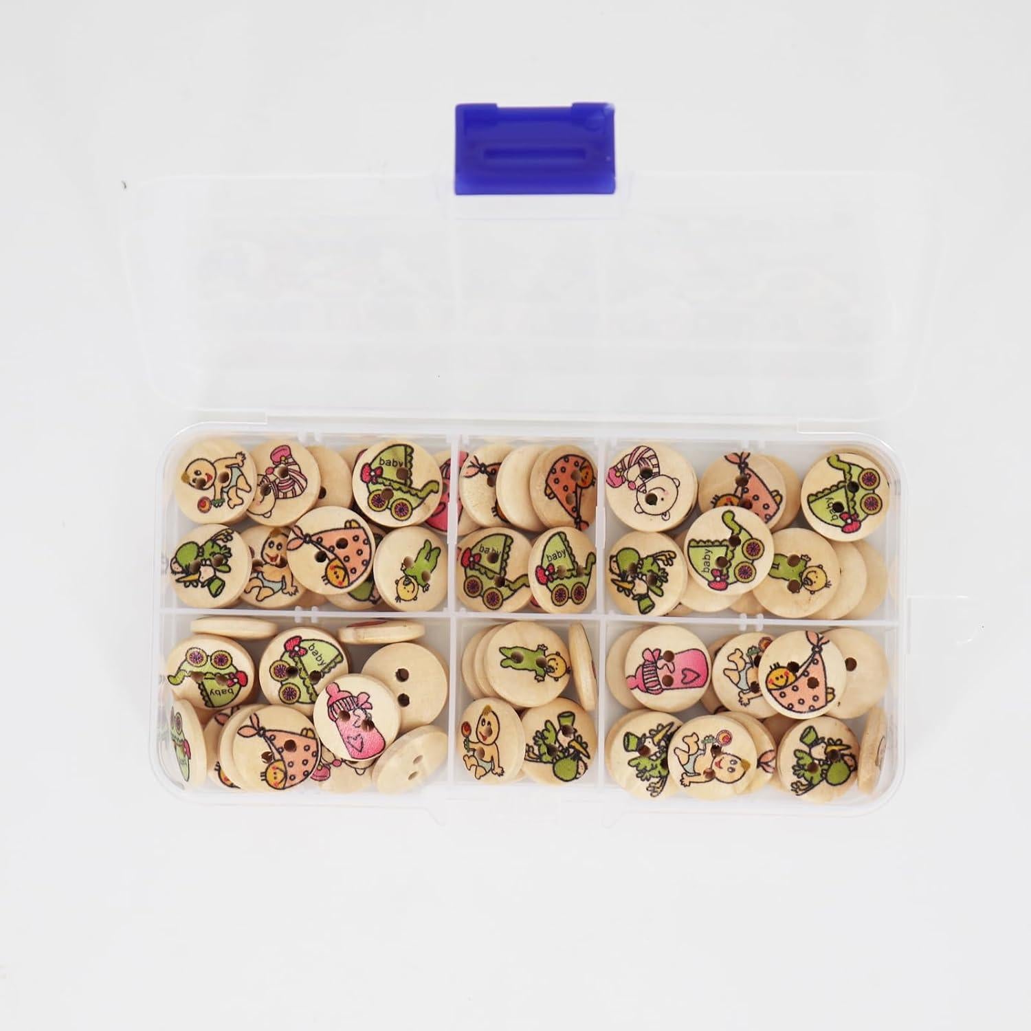 Botones de Madera LERFEY 15mm 100 Pcs Patrones Asortidos