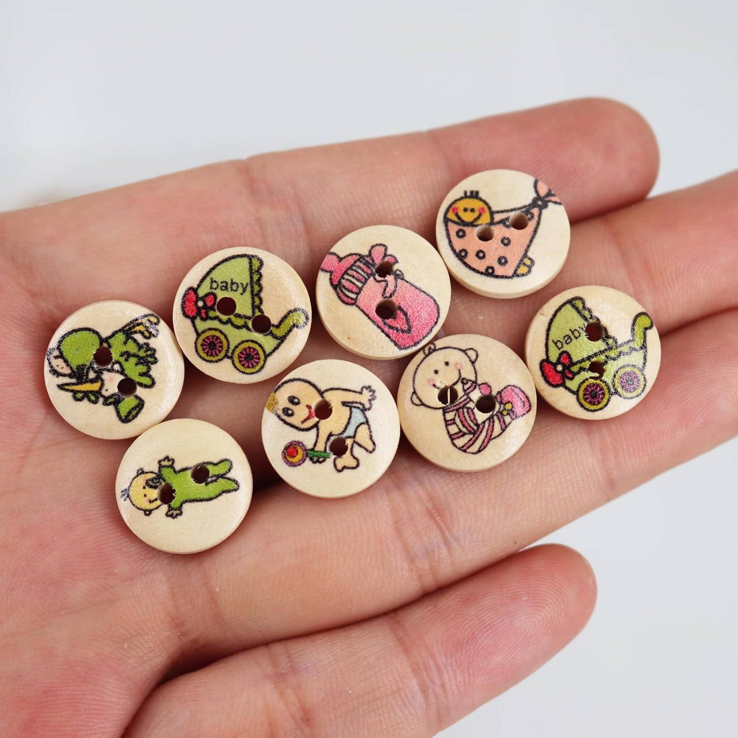 Botones de Madera LERFEY 15mm 100 Pcs Patrones Asortidos