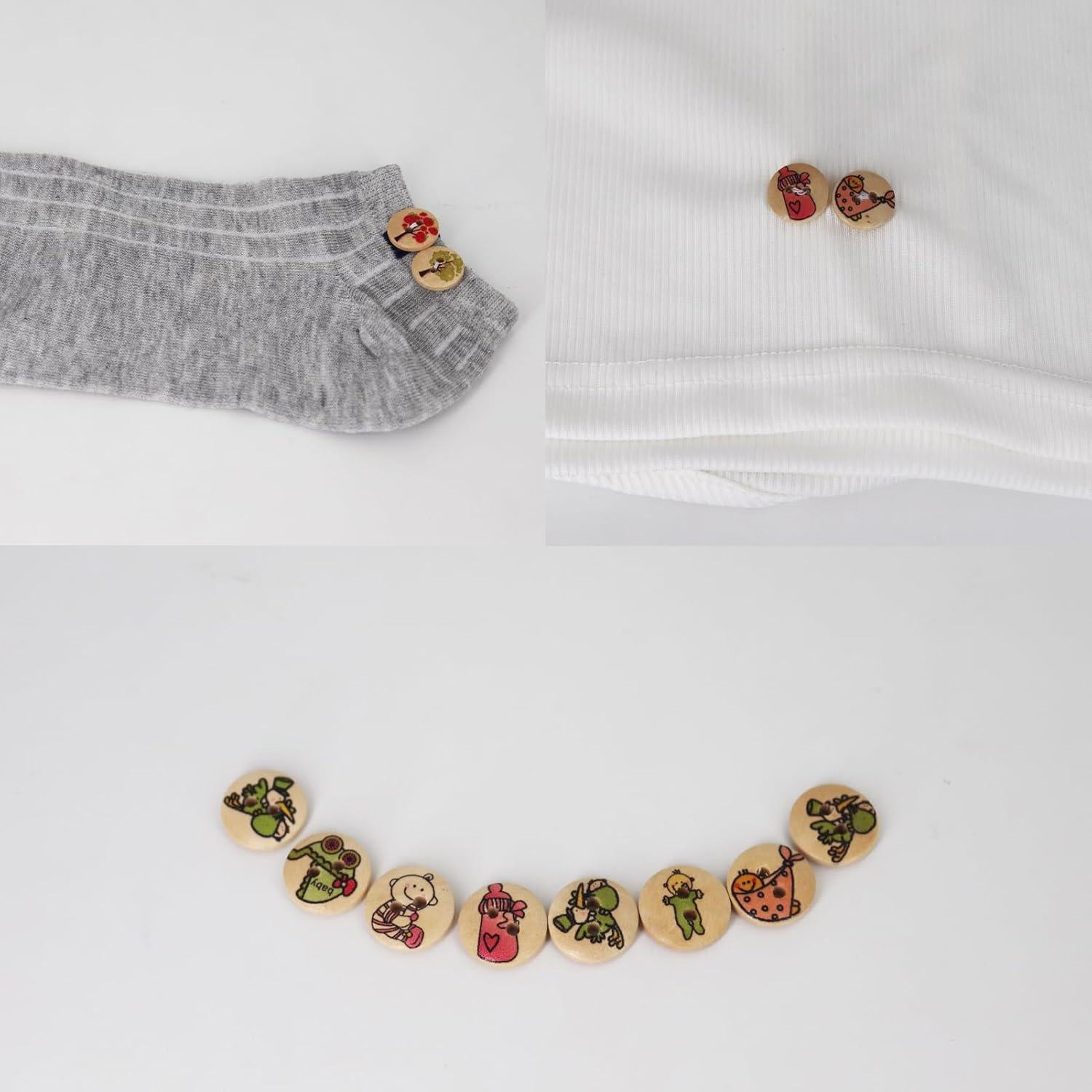 Botones de Madera LERFEY 15mm 100 Pcs Patrones Asortidos