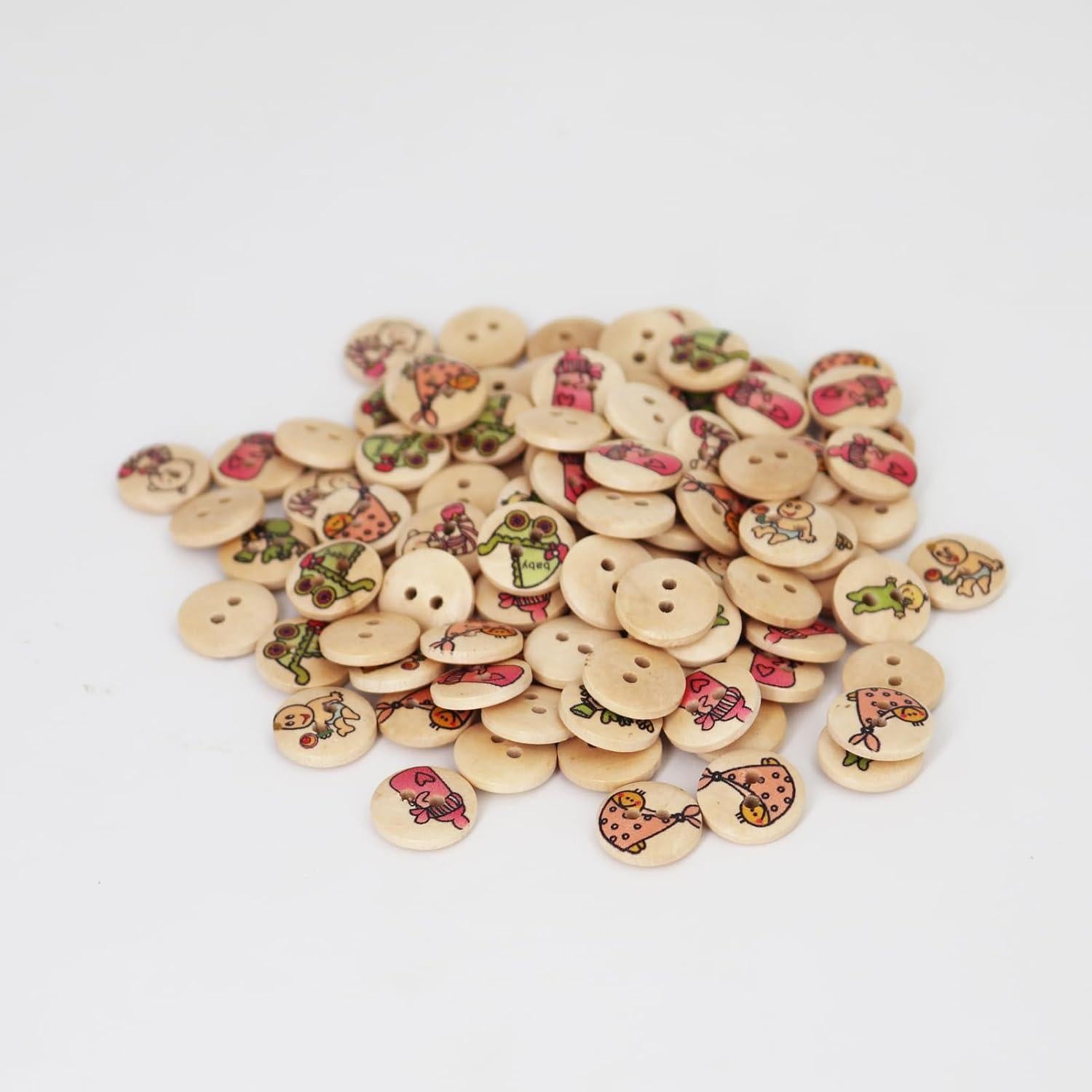 Botones de Madera LERFEY 15mm 100 Pcs Patrones Asortidos