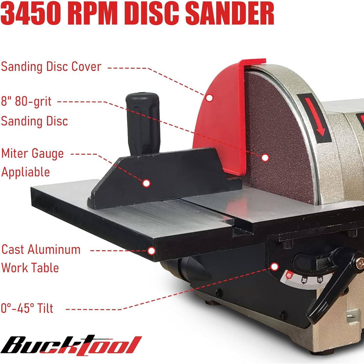 Lijadora de Banco Bucktool 4x36" Banda y 8" Disco 3/4HP