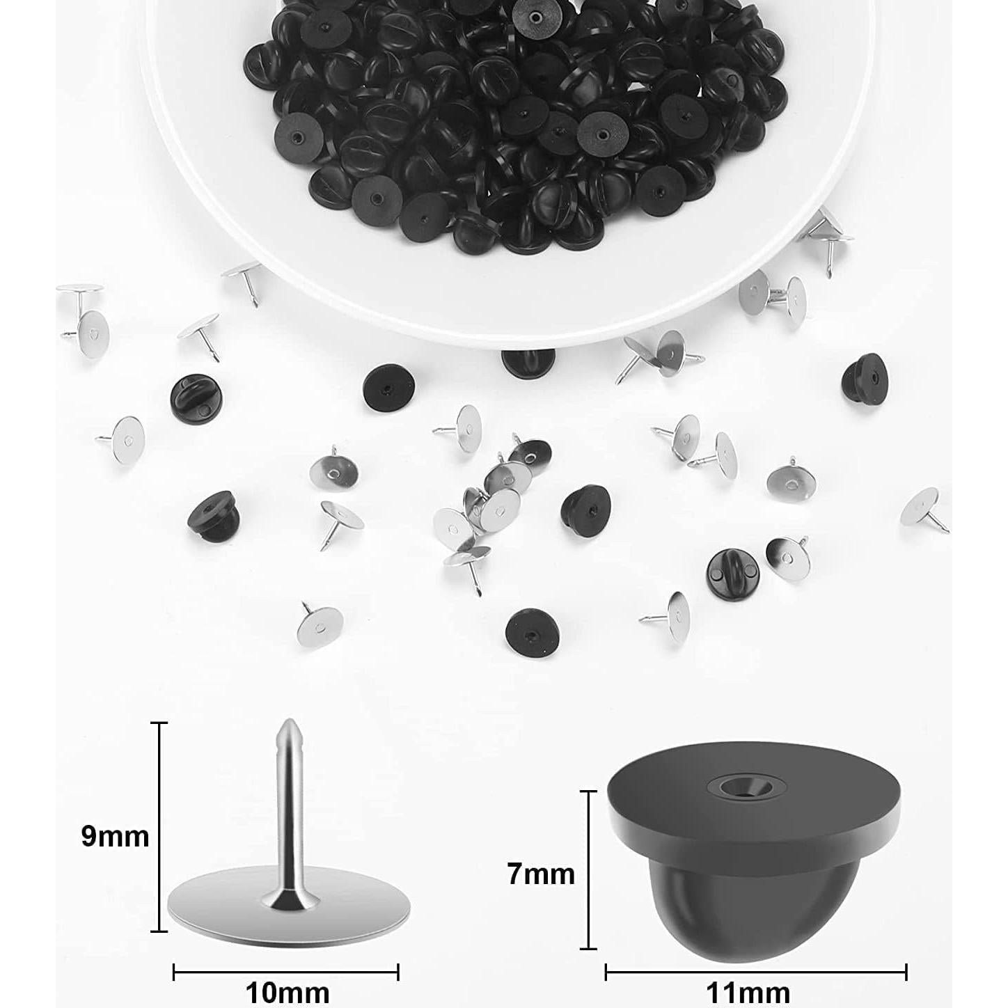 Respaldo de Pin de Goma JANYUN 40 Piezas 11mm Negro