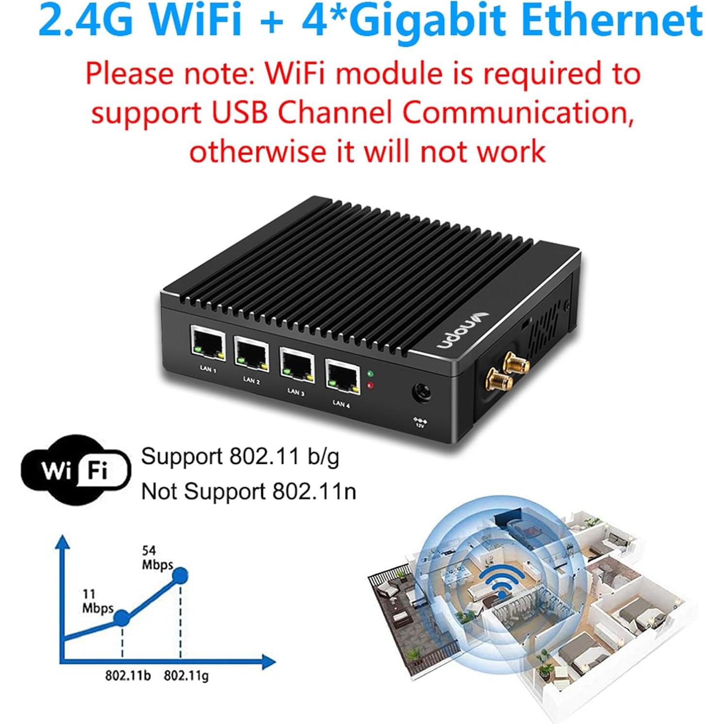 Mini PC Firewall VNOPN F12 Intel N3700 8GB 128GB 4x2.5GbE