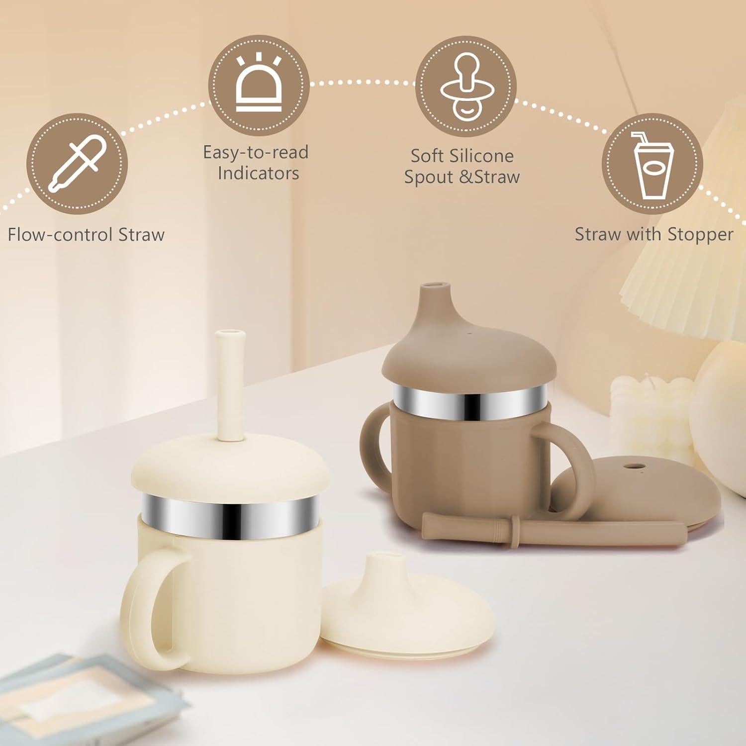 Tazas de Entrenamiento para Bebés EsOfficce 7.4 Oz 3 en 1