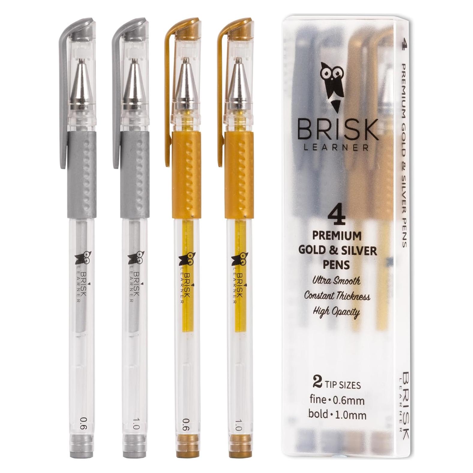 Set de 4 Bolígrafos de Gel Metálicos Brisk Learner 0.6 y 1.0mm