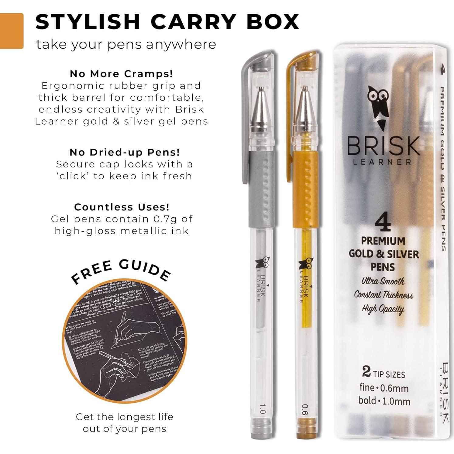 Set de 4 Bolígrafos de Gel Metálicos Brisk Learner 0.6 y 1.0mm