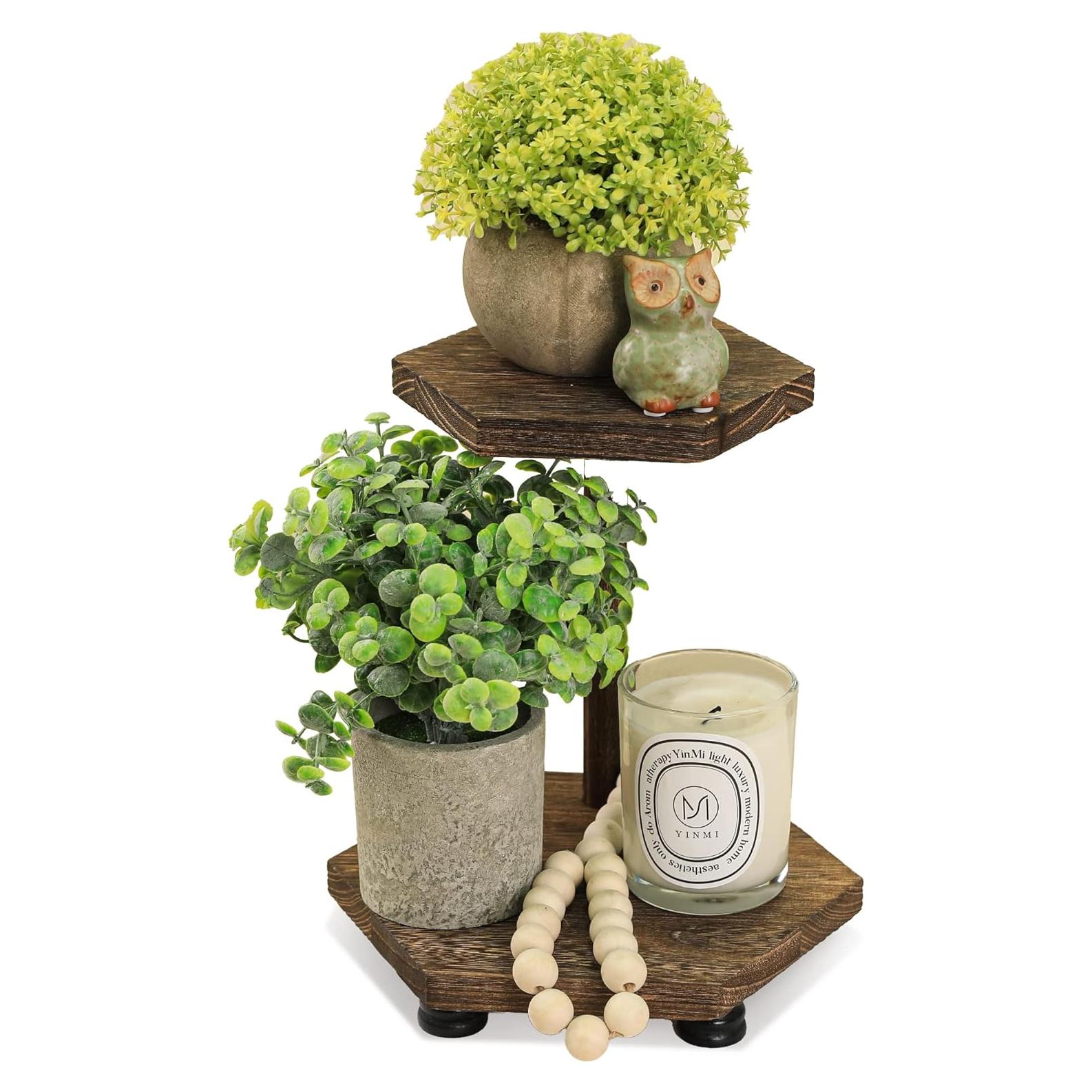 Soporte Hexagonal de Madera Tikea 2 Niveles para Decoración