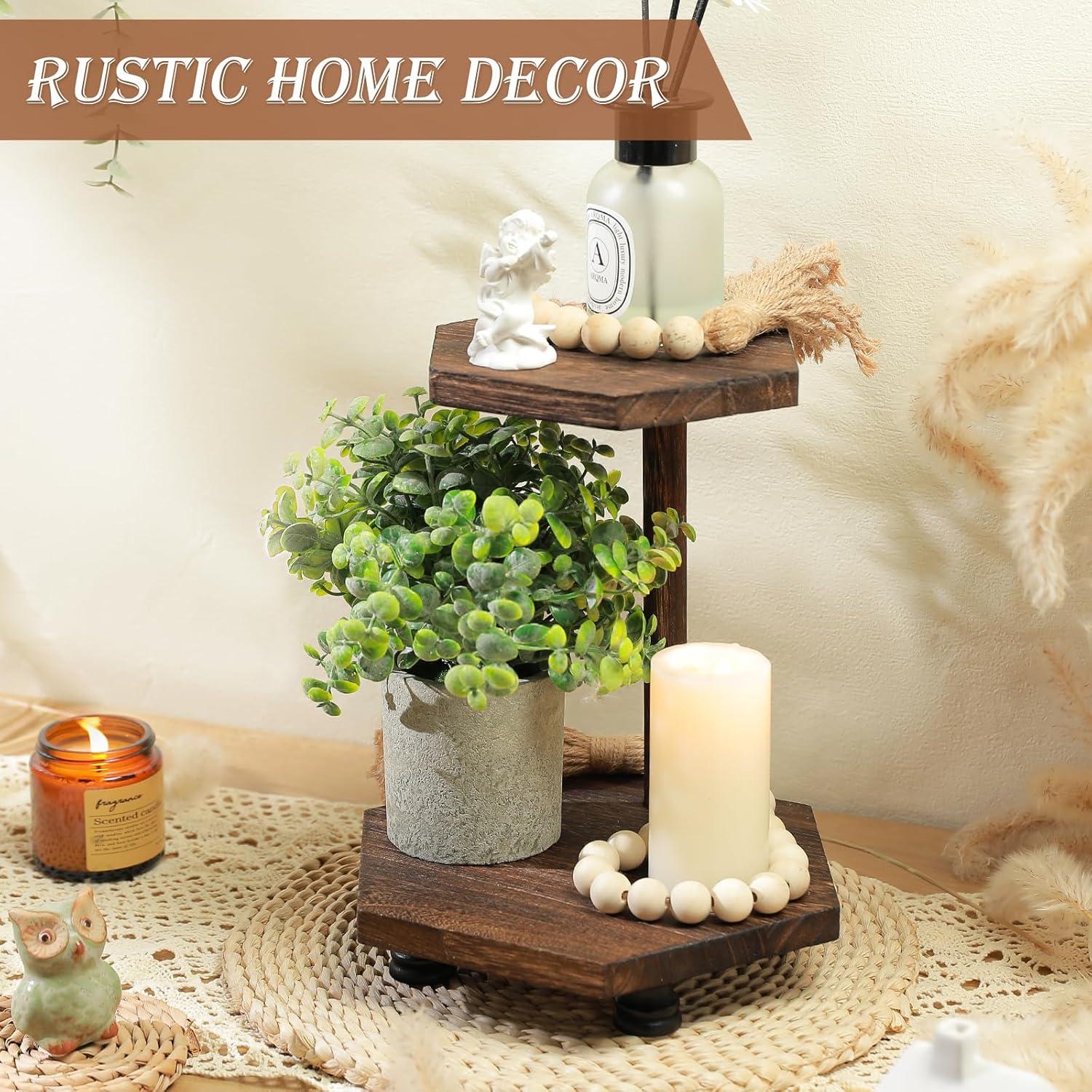 Soporte Hexagonal de Madera Tikea 2 Niveles para Decoración