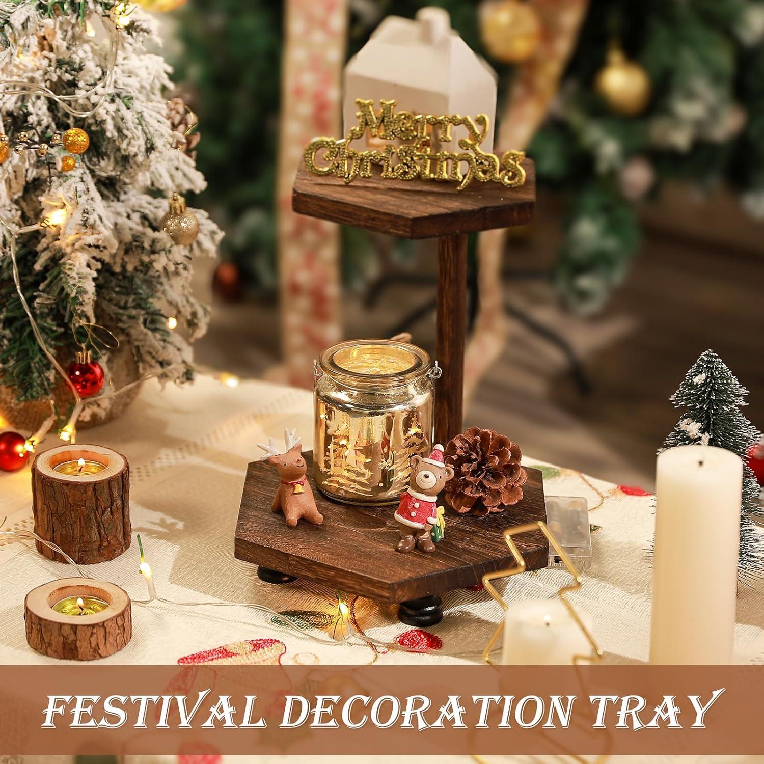 Soporte Hexagonal de Madera Tikea 2 Niveles para Decoración