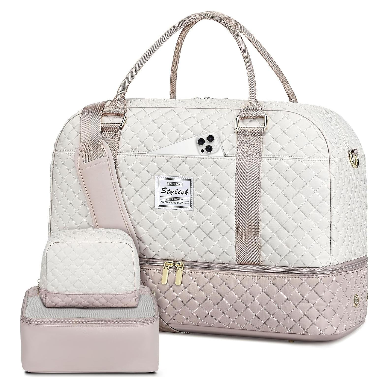 Bolsa de Viaje Duffle Grande Beige para Mujeres 40L con Compartimentos