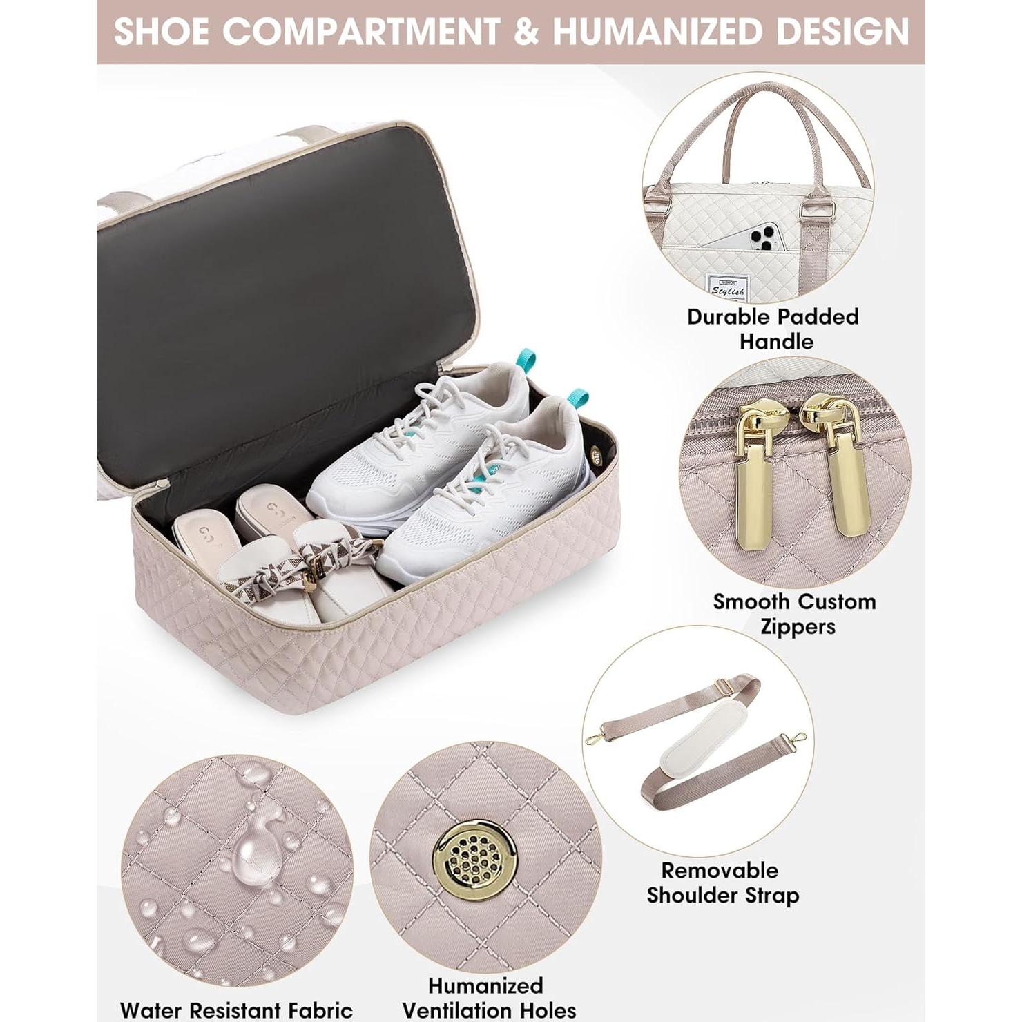 Bolsa de Viaje Duffle Grande Beige para Mujeres 40L con Compartimentos