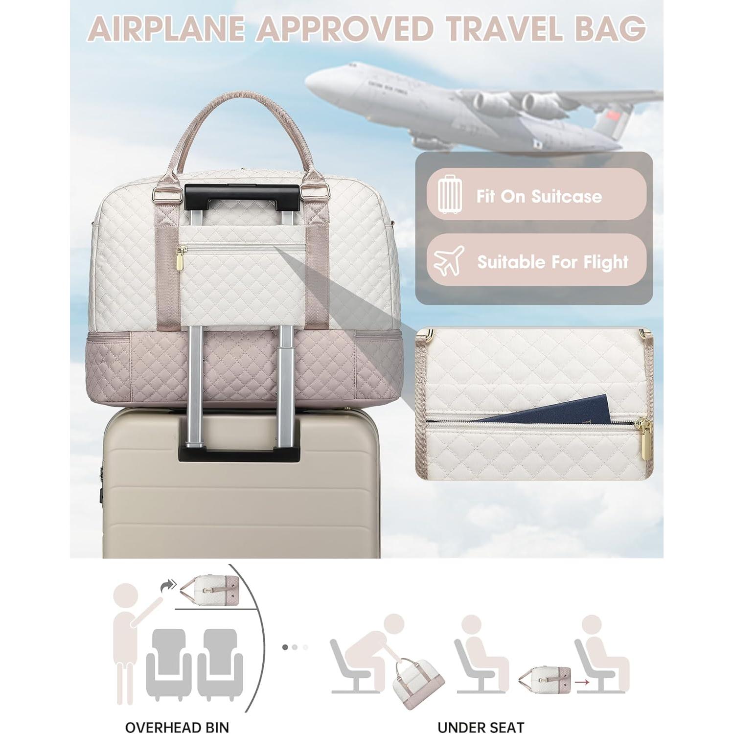 Bolsa de Viaje Duffle Grande Beige para Mujeres 40L con Compartimentos