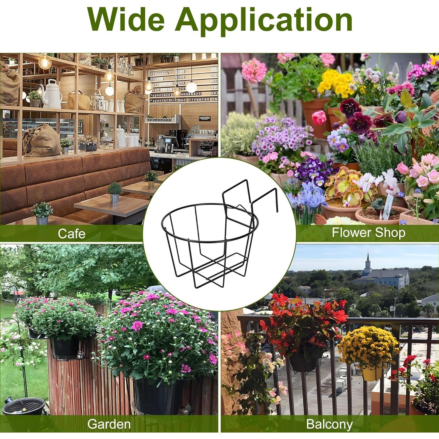 Maceta Colgante TQVAI de 24 cm para Barandilla, Set de 3, Negro