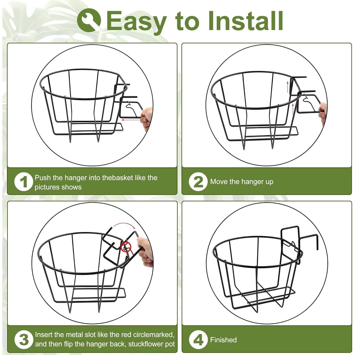 Maceta Colgante TQVAI de 24 cm para Barandilla, Set de 3, Negro