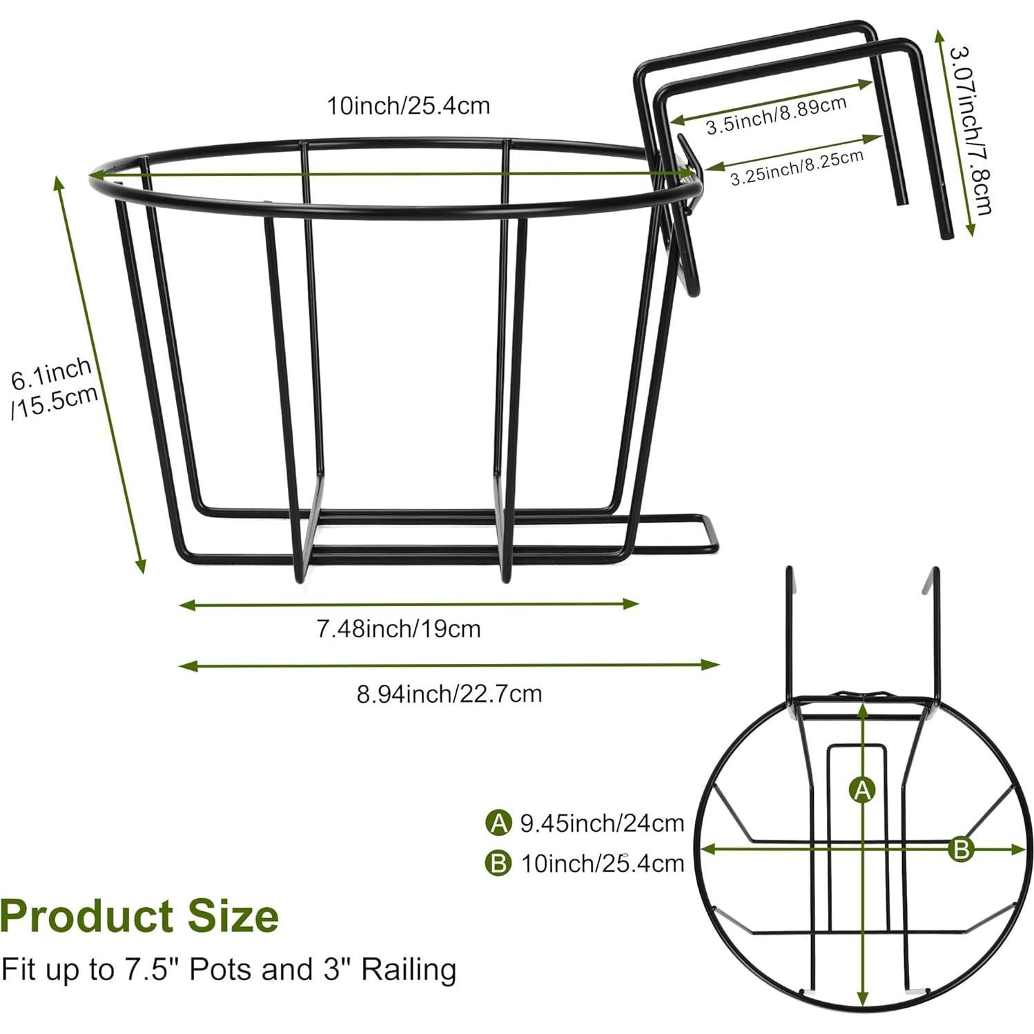 Maceta Colgante TQVAI de 24 cm para Barandilla, Set de 3, Negro