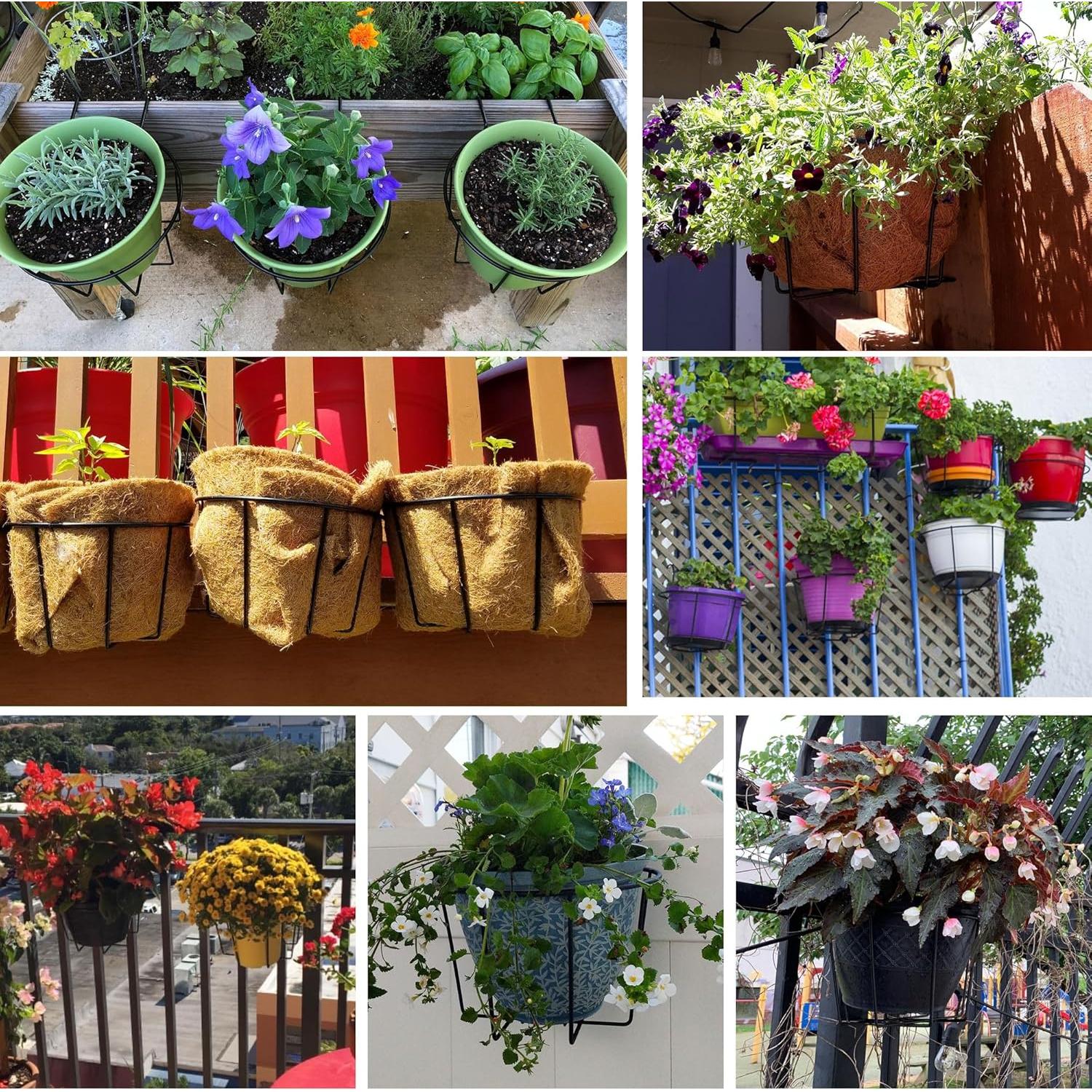 Maceta Colgante TQVAI de 24 cm para Barandilla, Set de 3, Negro