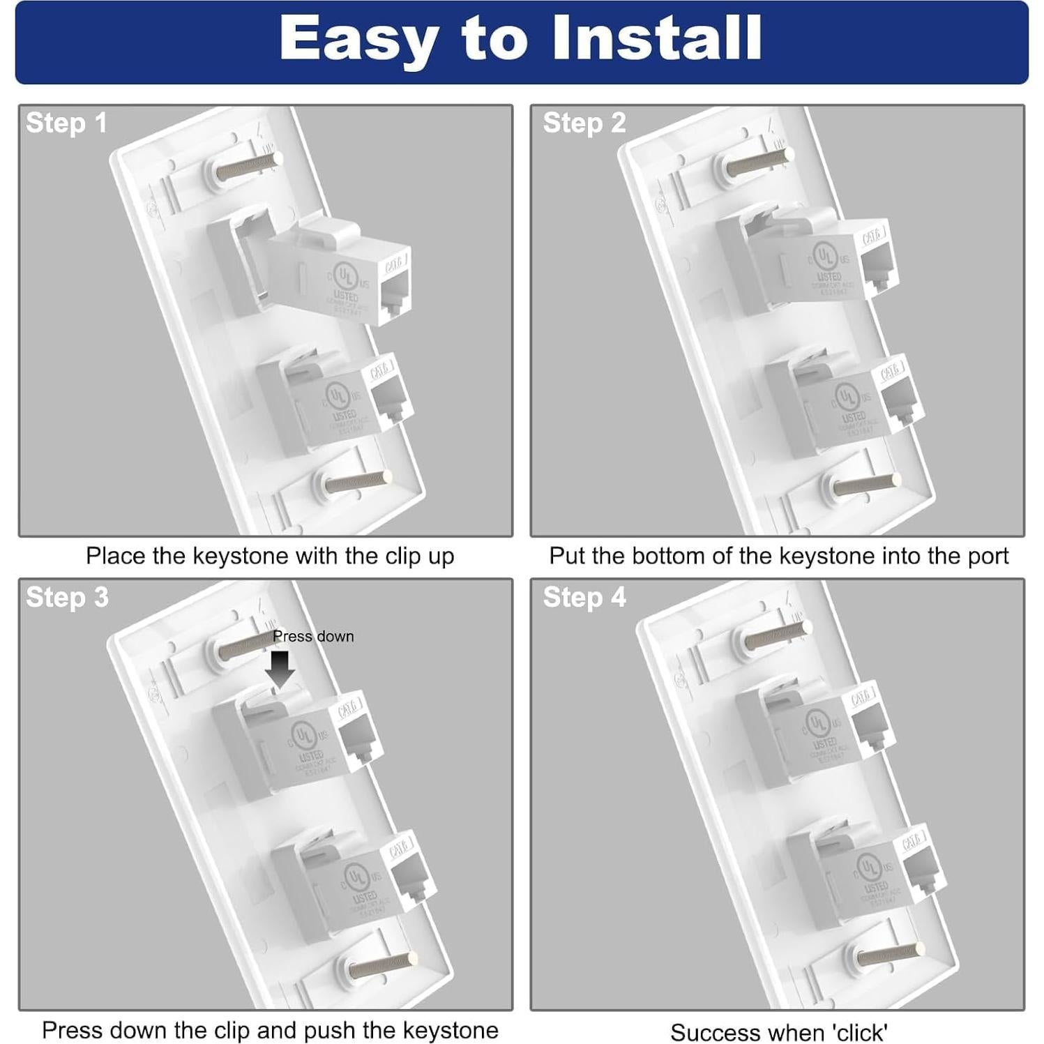 Placa de Pared Ethernet VCE 2 Puertos CAT6 RJ45 Blanca