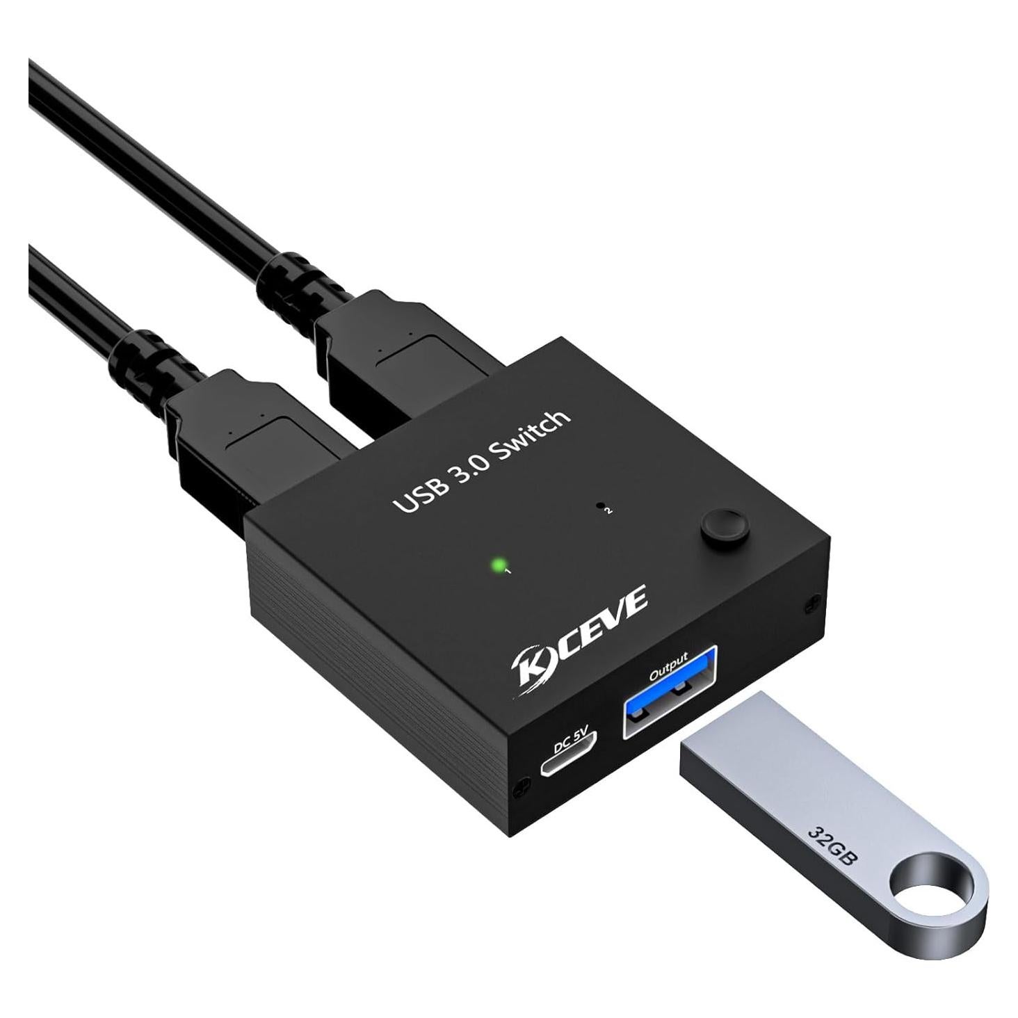 Conmutador USB 3.0 ANXQQ para 2 Computadoras con 2 Cables