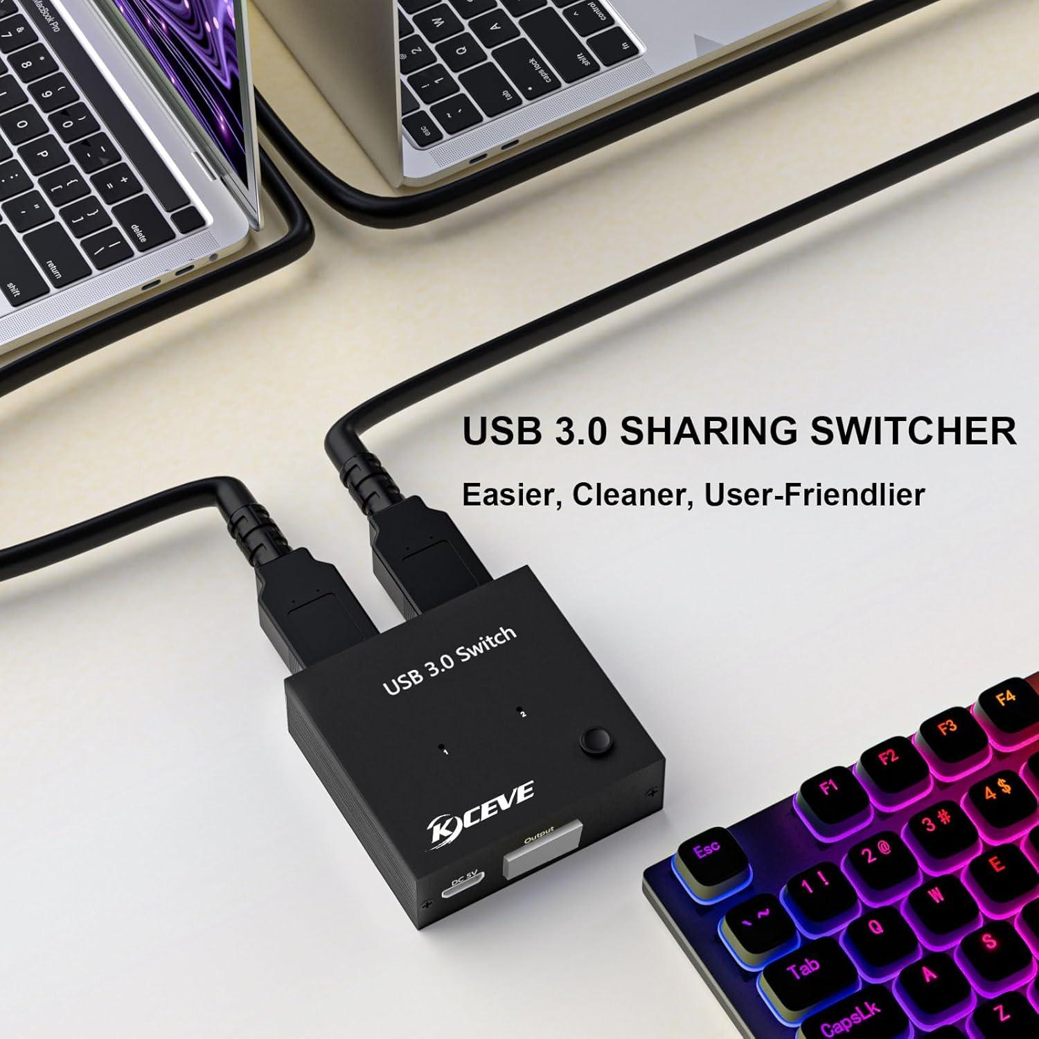 Conmutador USB 3.0 ANXQQ para 2 Computadoras con 2 Cables
