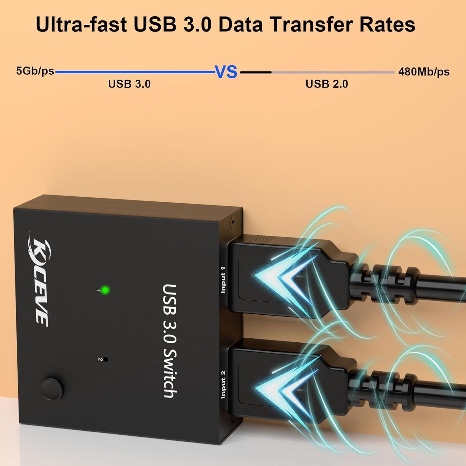 Conmutador USB 3.0 ANXQQ para 2 Computadoras con 2 Cables