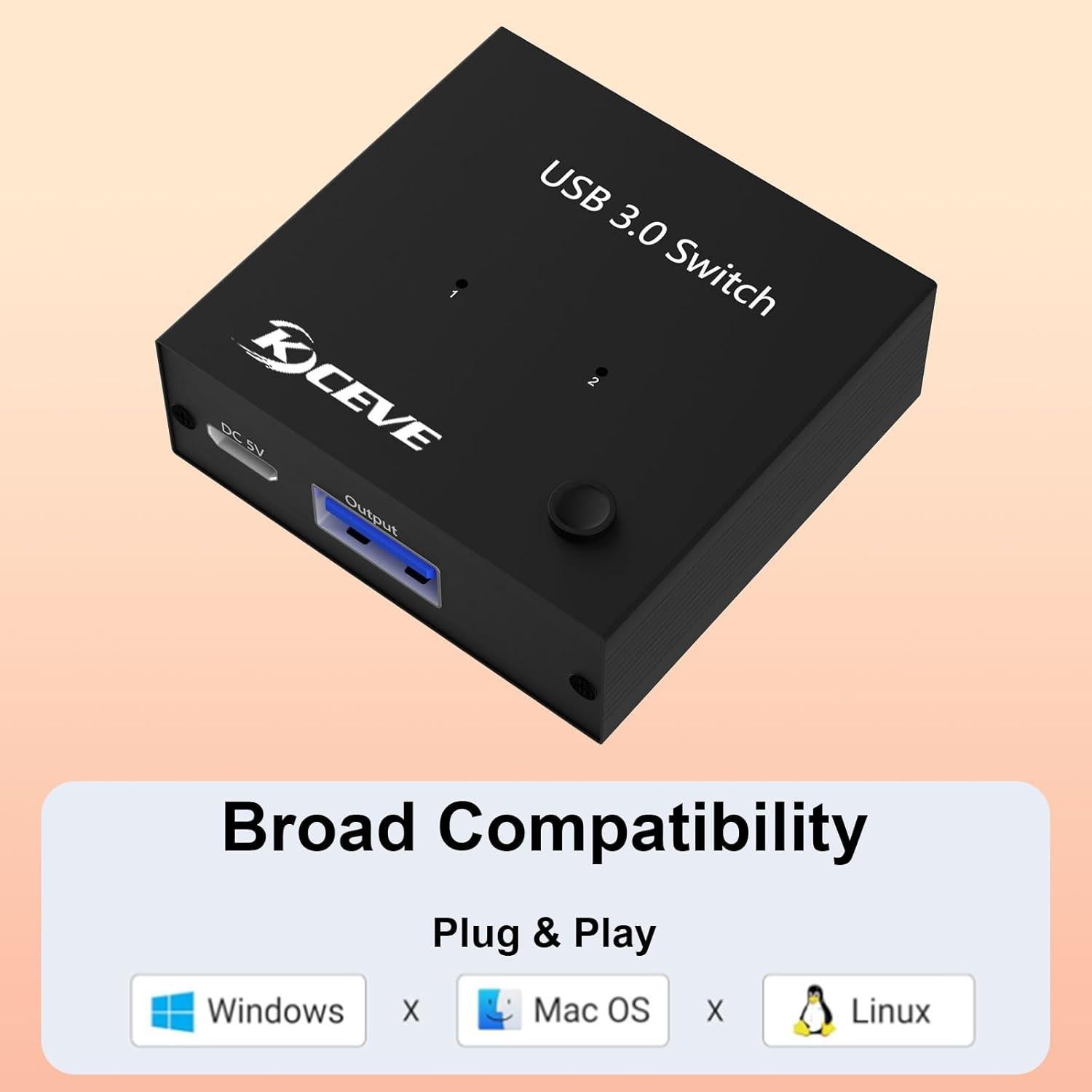 Conmutador USB 3.0 ANXQQ para 2 Computadoras con 2 Cables