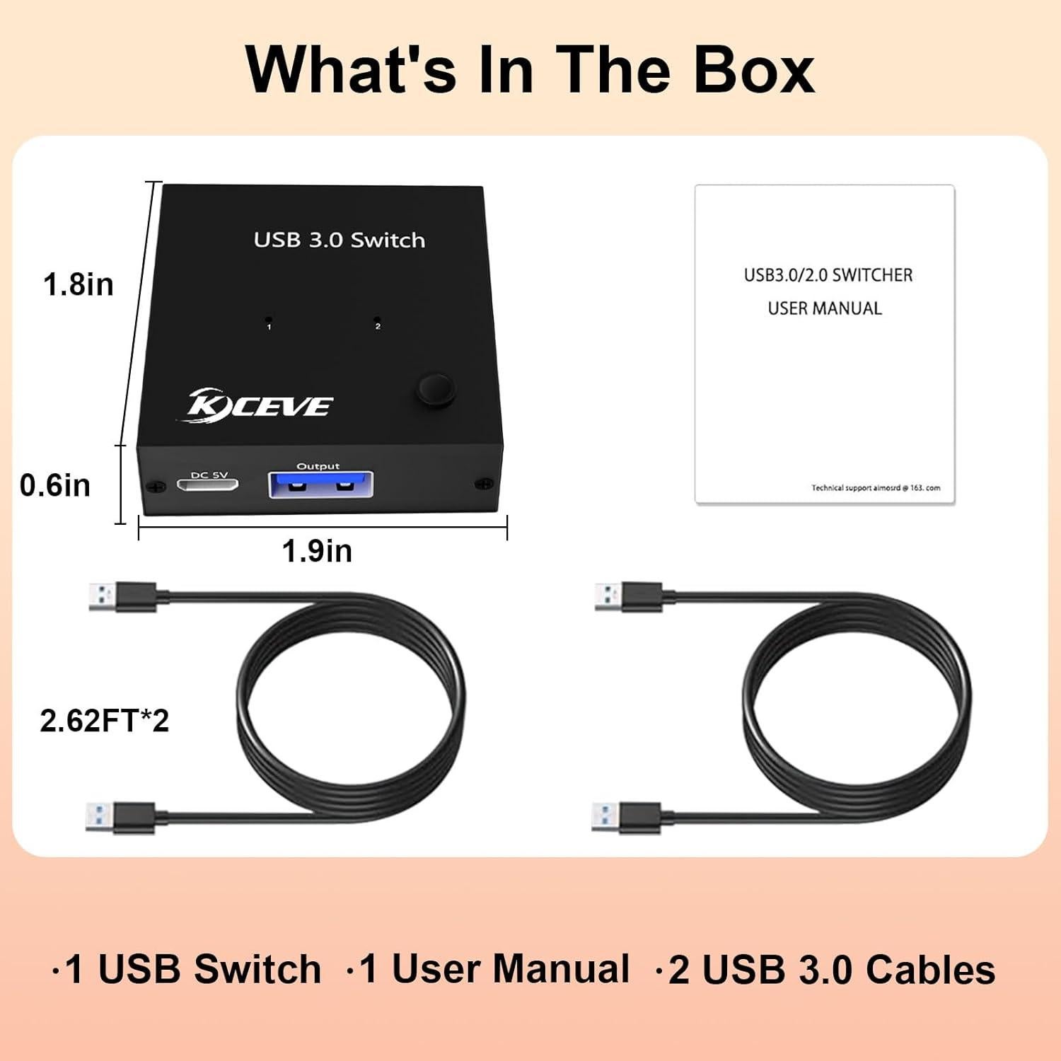 Conmutador USB 3.0 ANXQQ para 2 Computadoras con 2 Cables