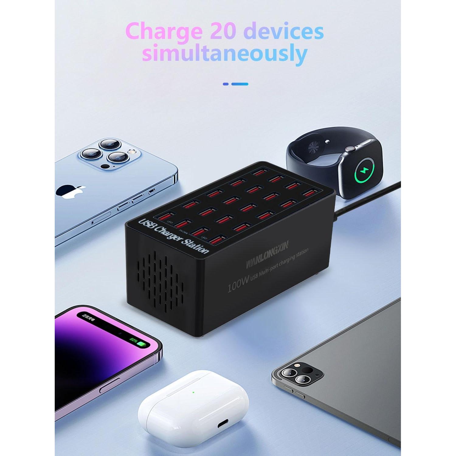 Estación de Carga USB 100W 20 Puertos Multi Dispositivos