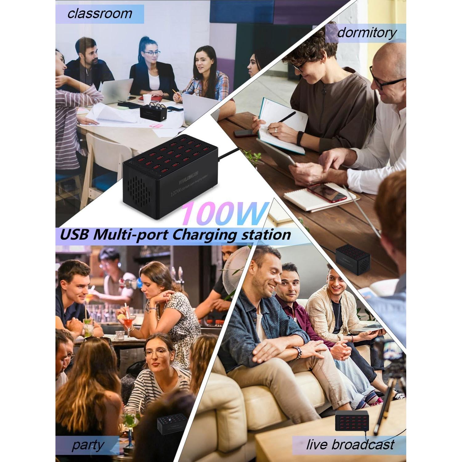 Estación de Carga USB 100W 20 Puertos Multi Dispositivos