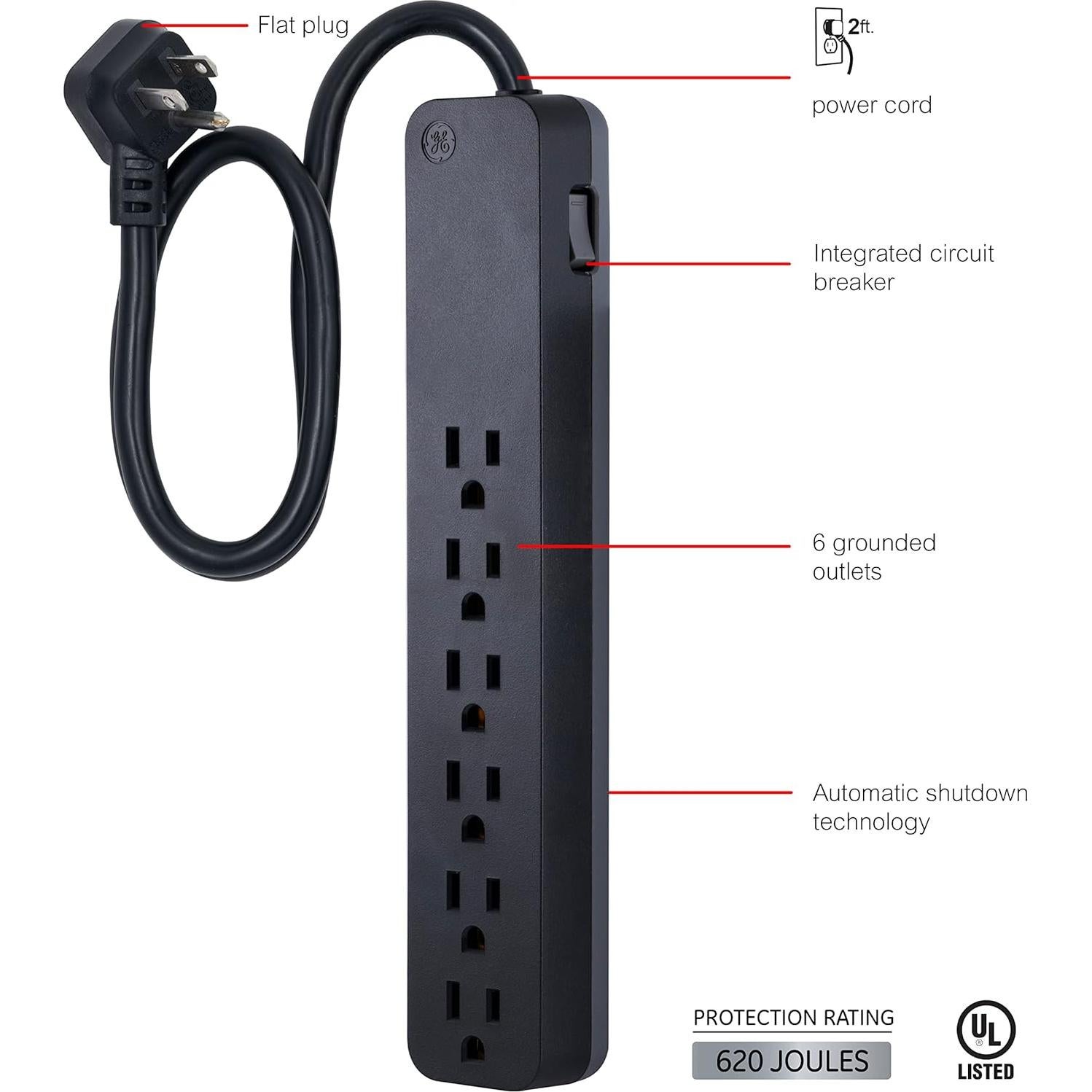 Regleta GE Protector Sobretensiones 6 Salidas 620 Julios 0.61m