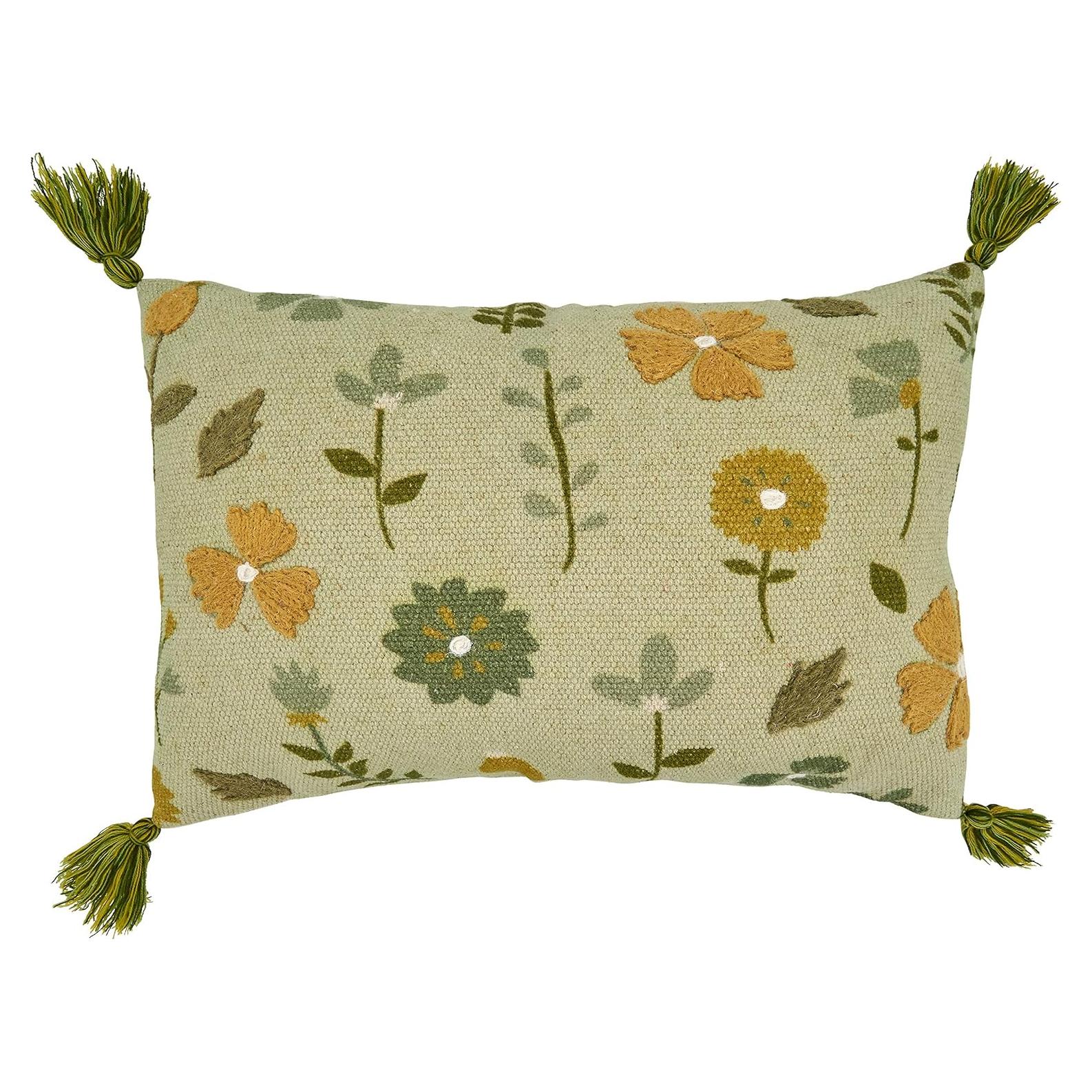 Funda de Almohada Bordada Floral SARO LIFESTYLE 40.6x61 cm Verde