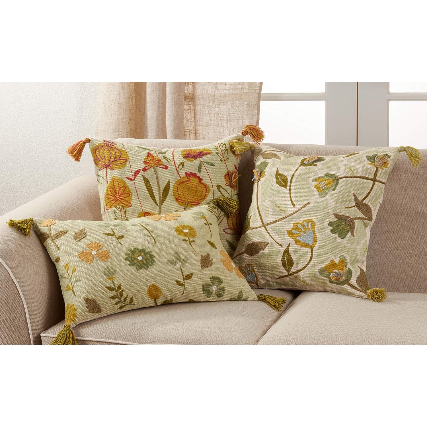 Funda de Almohada Bordada Floral SARO LIFESTYLE 40.6x61 cm Verde