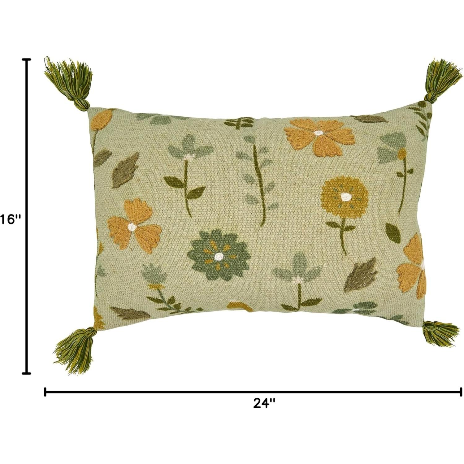 Funda de Almohada Bordada Floral SARO LIFESTYLE 40.6x61 cm Verde