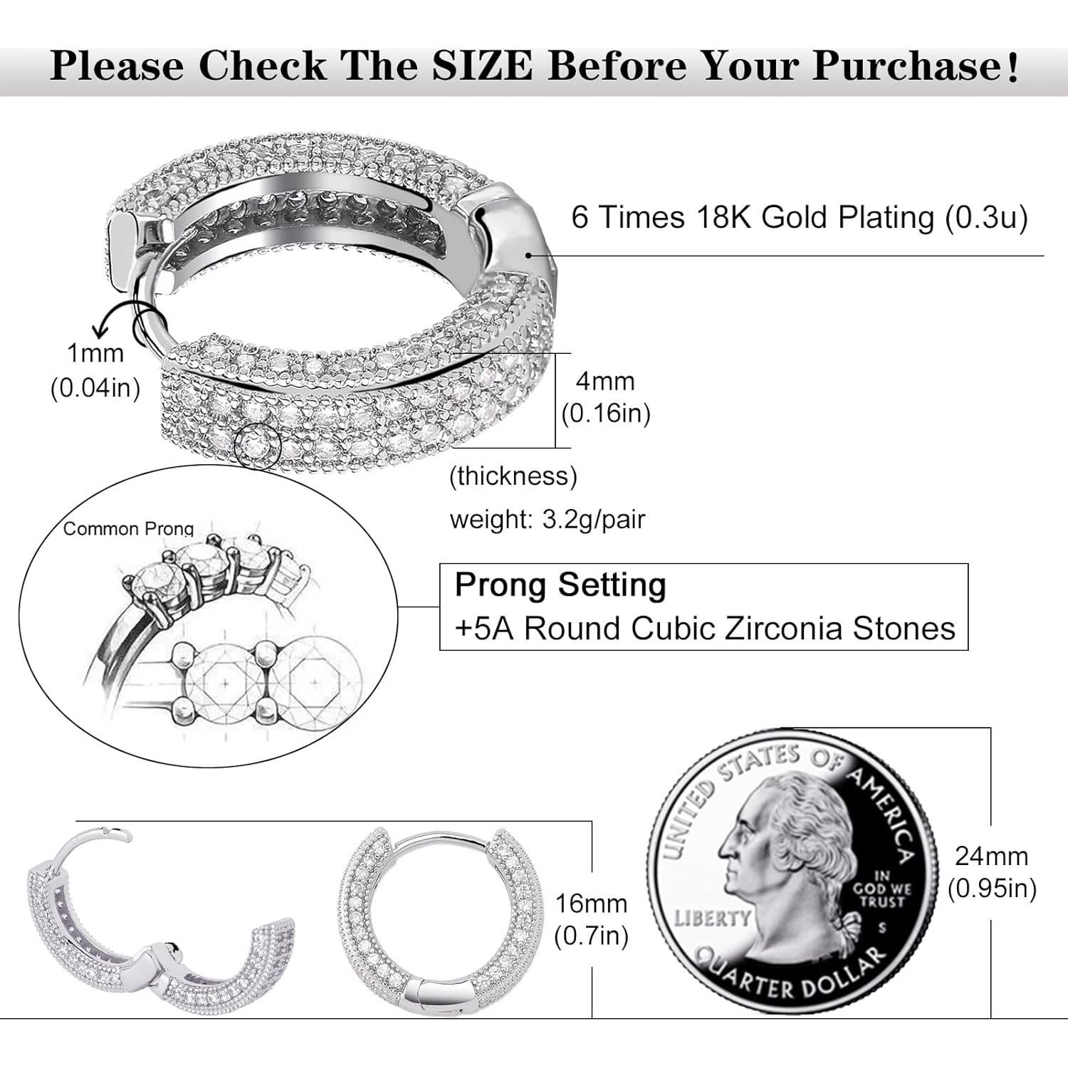 Pendientes de aro huggie YOSZO dorados 18K hipoalergénicos