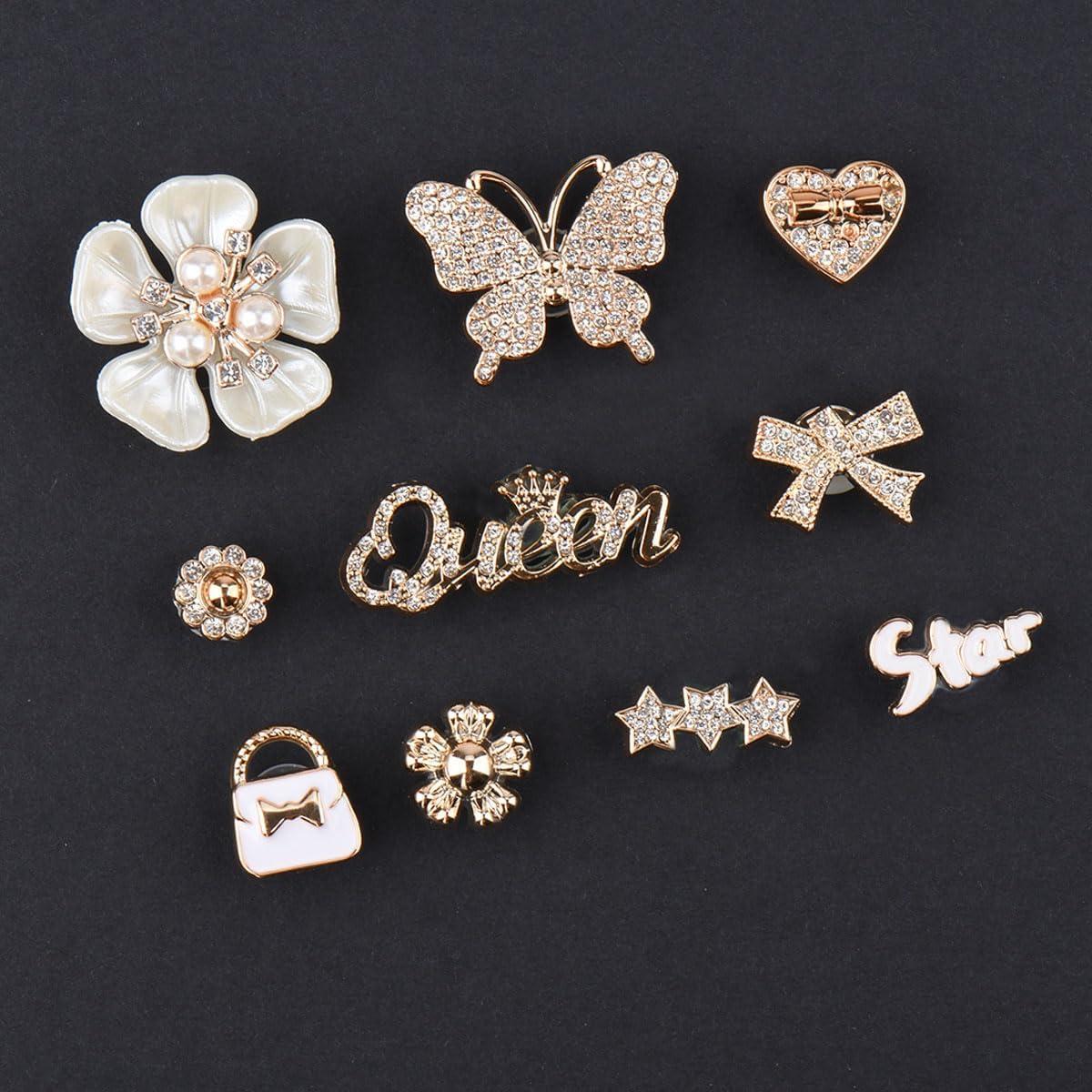 20PCS Encantos de Zapatos Brillantes Dorados para Mujeres