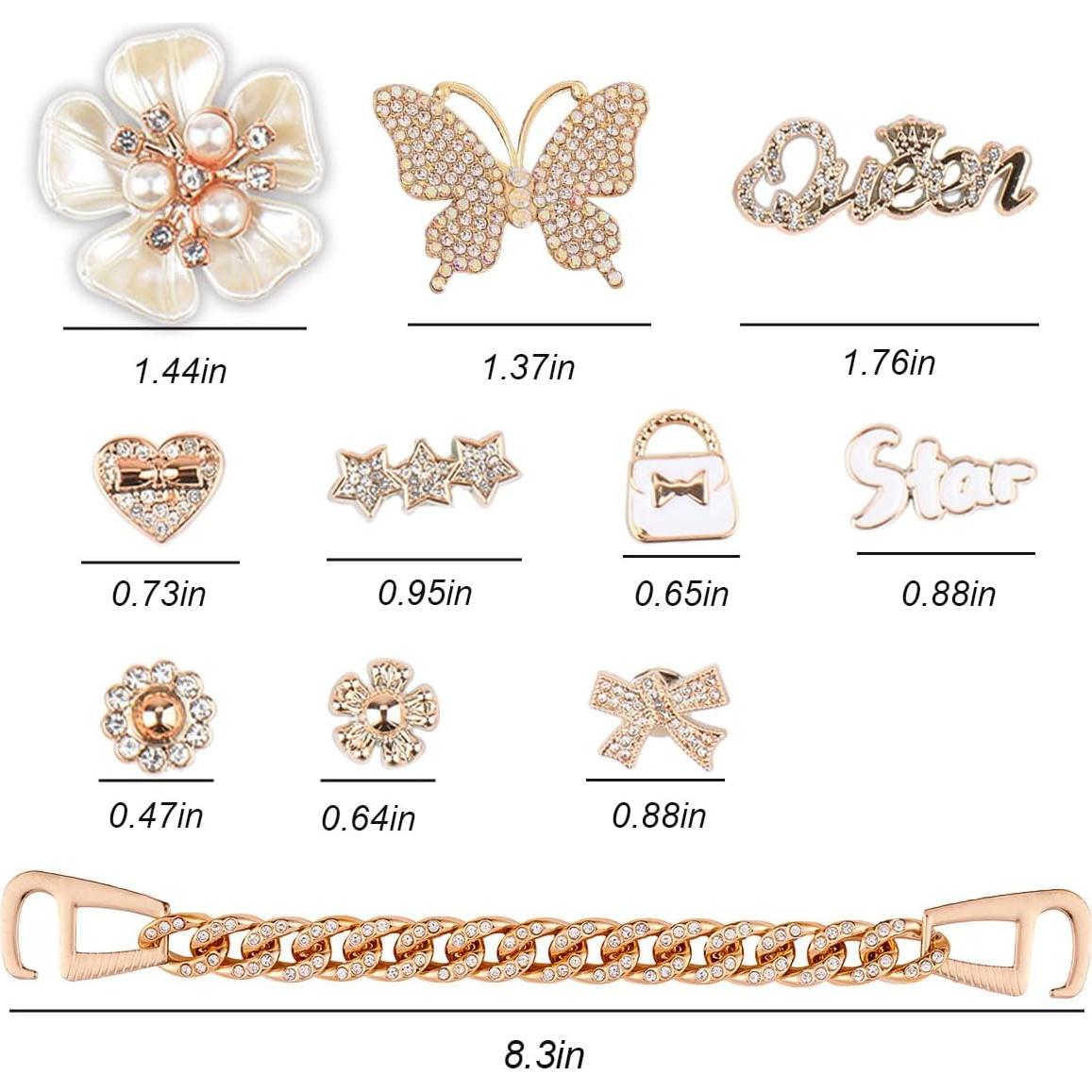 20PCS Encantos de Zapatos Brillantes Dorados para Mujeres