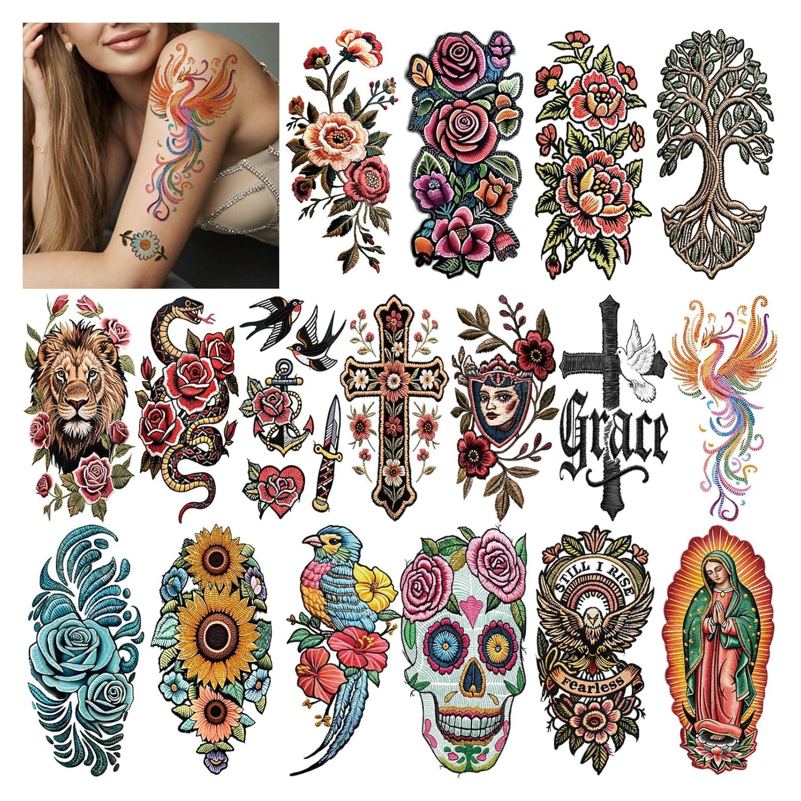 47 Hojas Tatuajes Temporales Realistas Gabizafia - Flores y Más