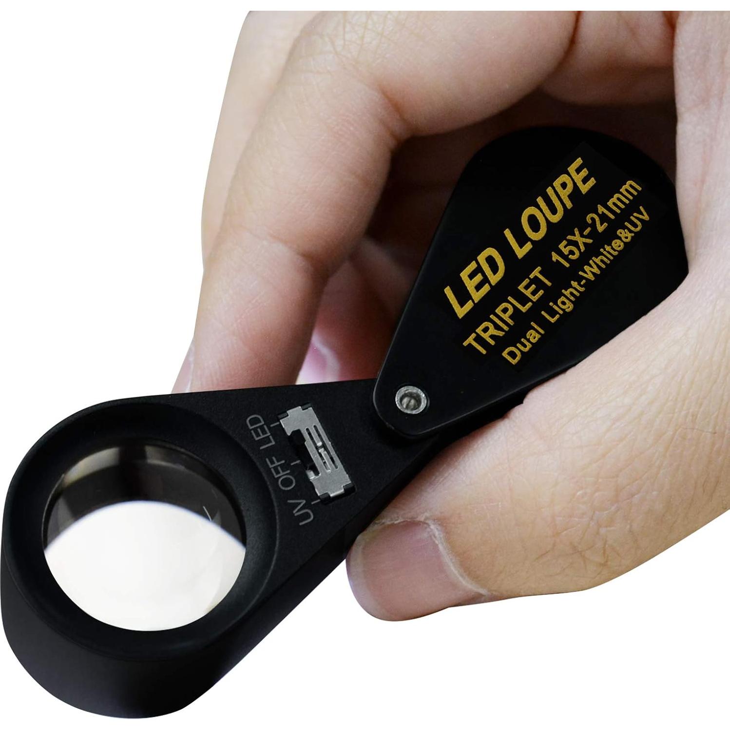 Lupa de Joyero 15x DANOPLUS con LED UV y Lente Triplete 21mm