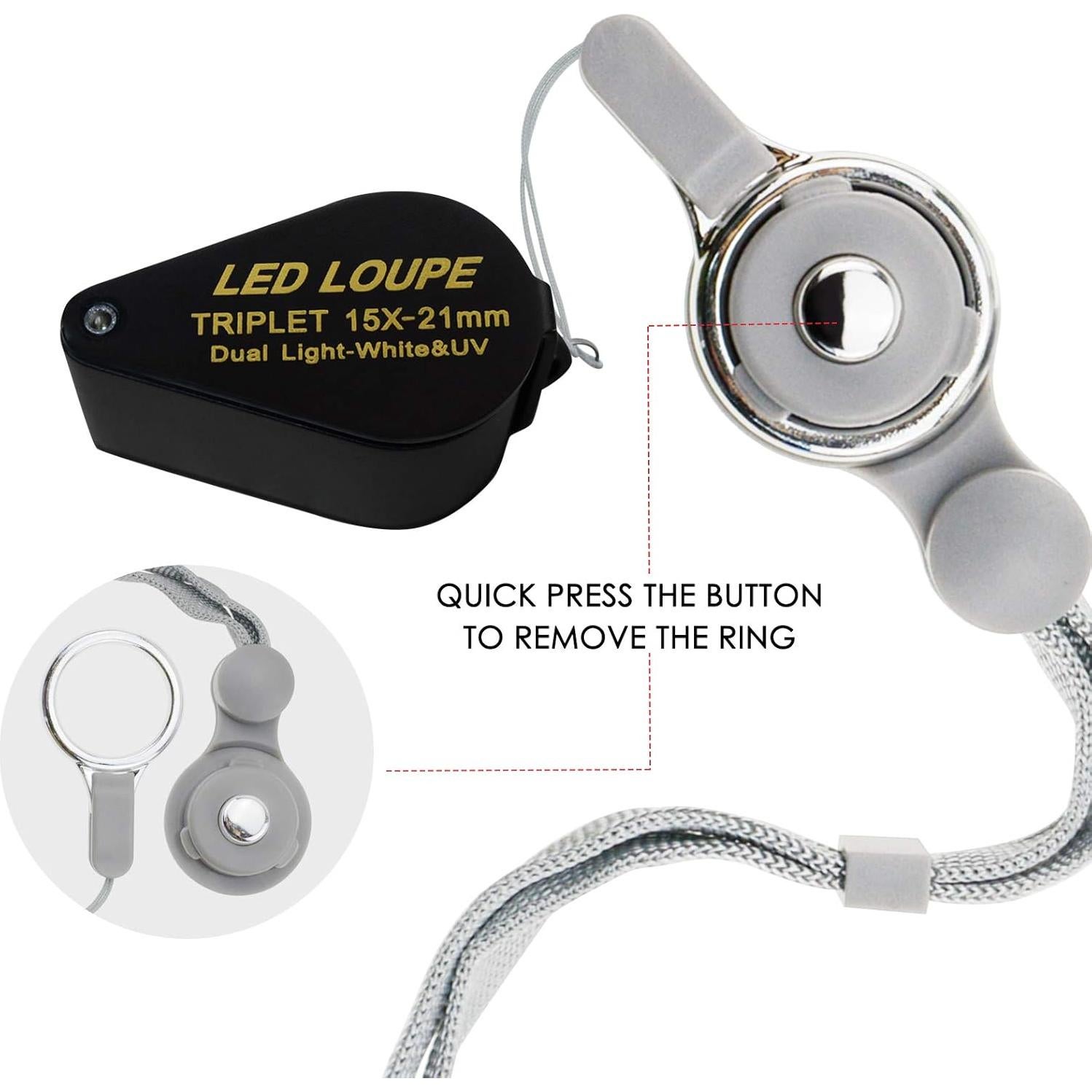Lupa de Joyero 15x DANOPLUS con LED UV y Lente Triplete 21mm