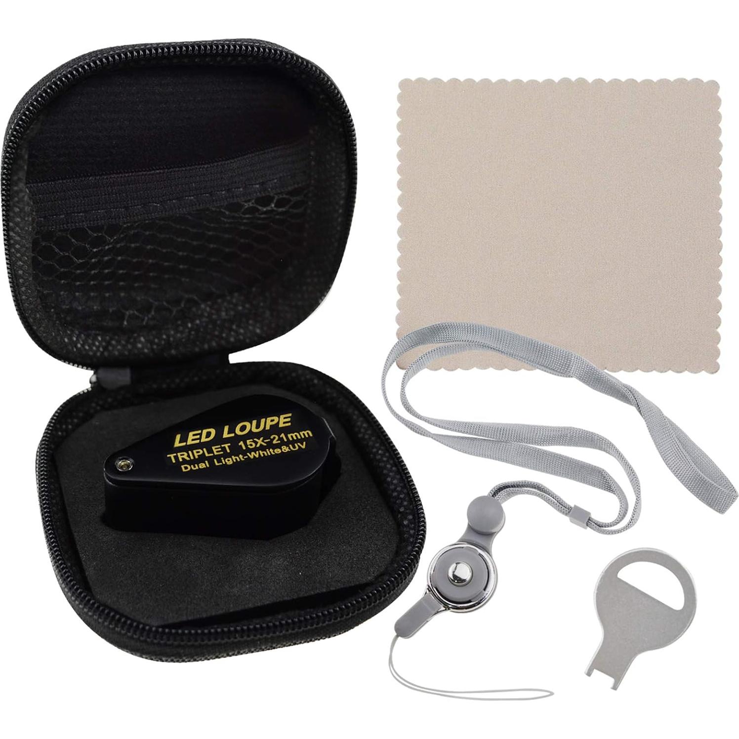 Lupa de Joyero 15x DANOPLUS con LED UV y Lente Triplete 21mm