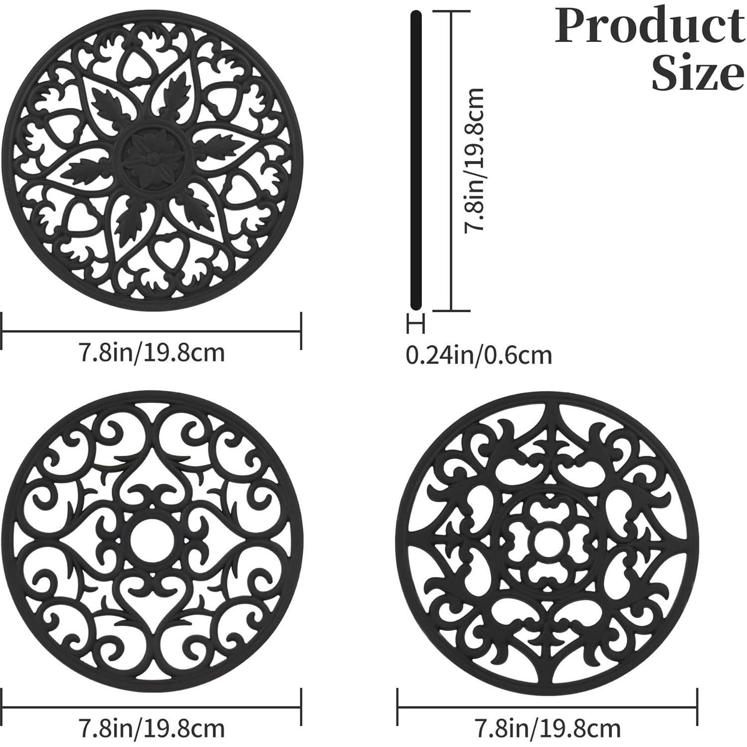 Set de 3 Mats de Silicona Viwehots Antideslizantes 20cm Negro