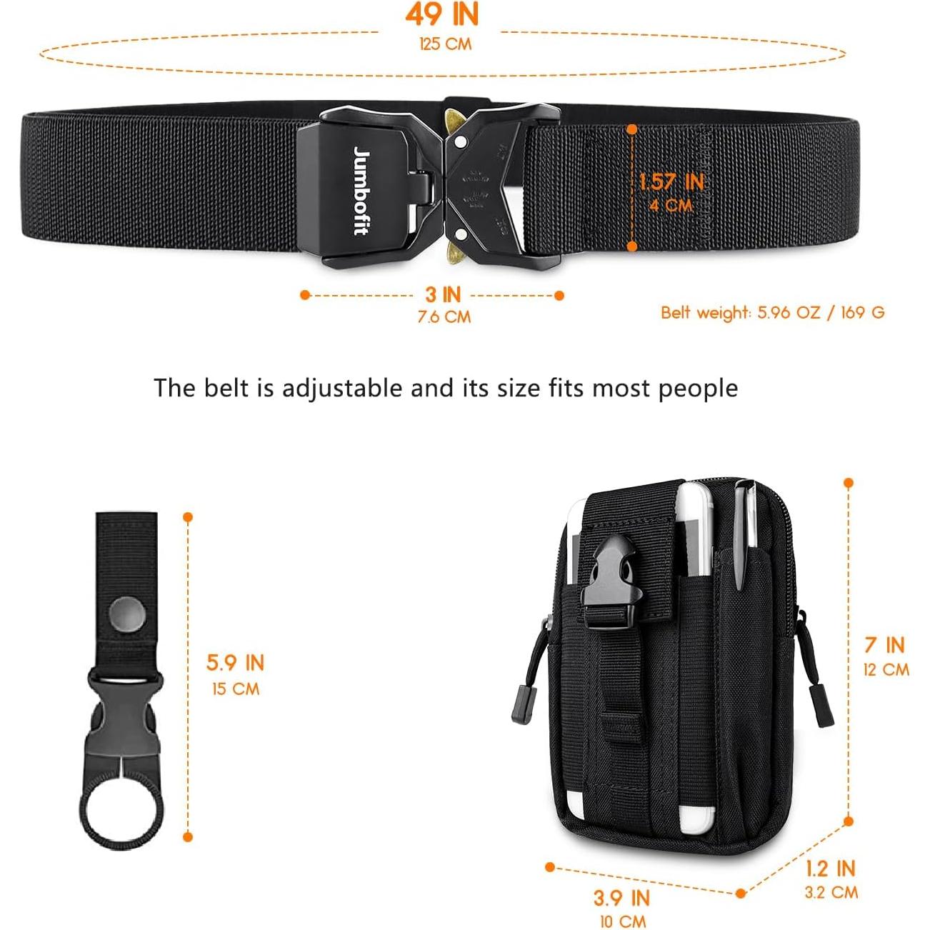 Cinturón Táctico Jumbofit Nylon Ajustable 125 cm con Hebilla