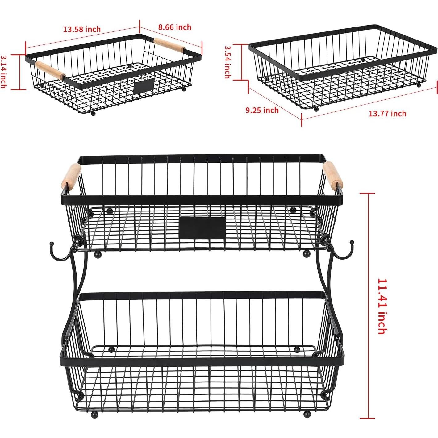 Cesta de Frutas Desmontable 2 Niveles Lawhood-Mijin Negro