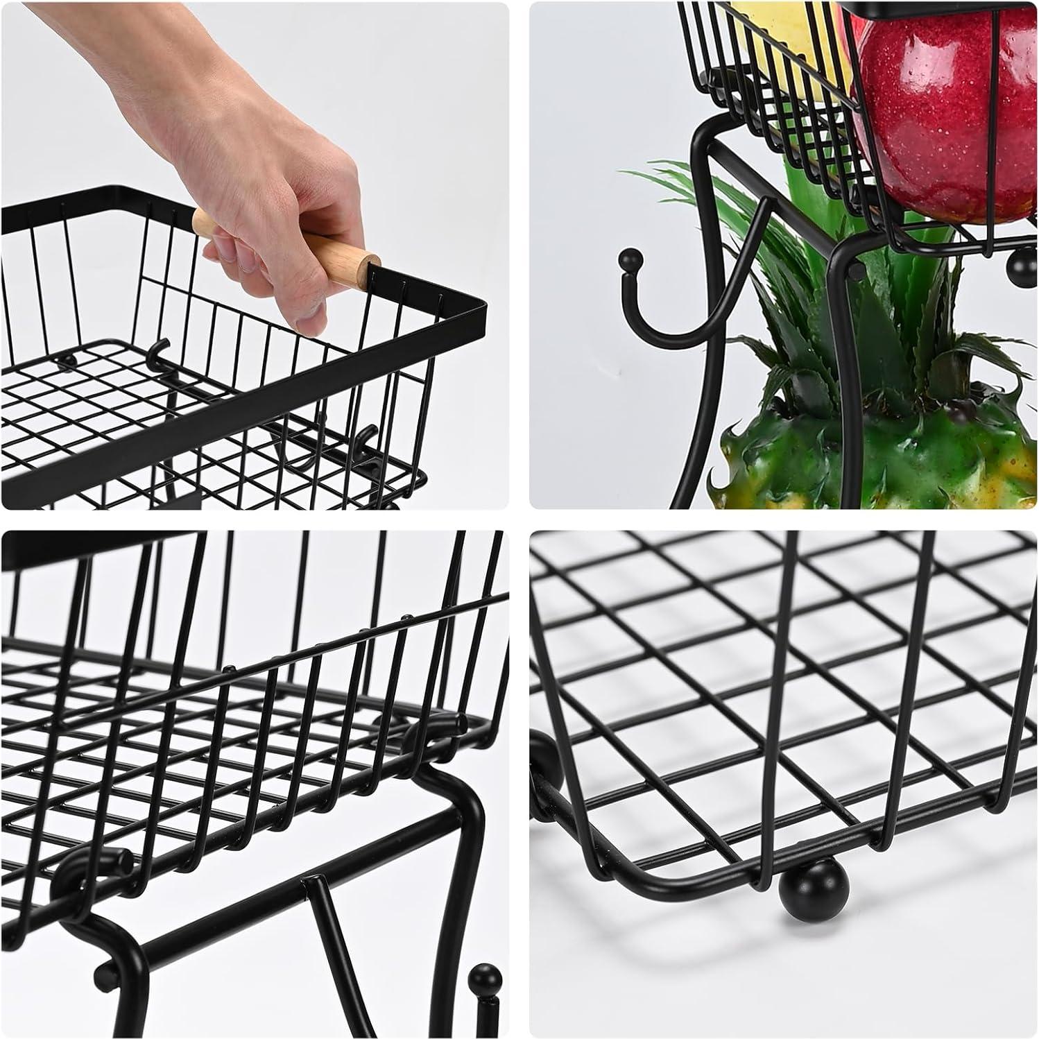 Cesta de Frutas Desmontable 2 Niveles Lawhood-Mijin Negro